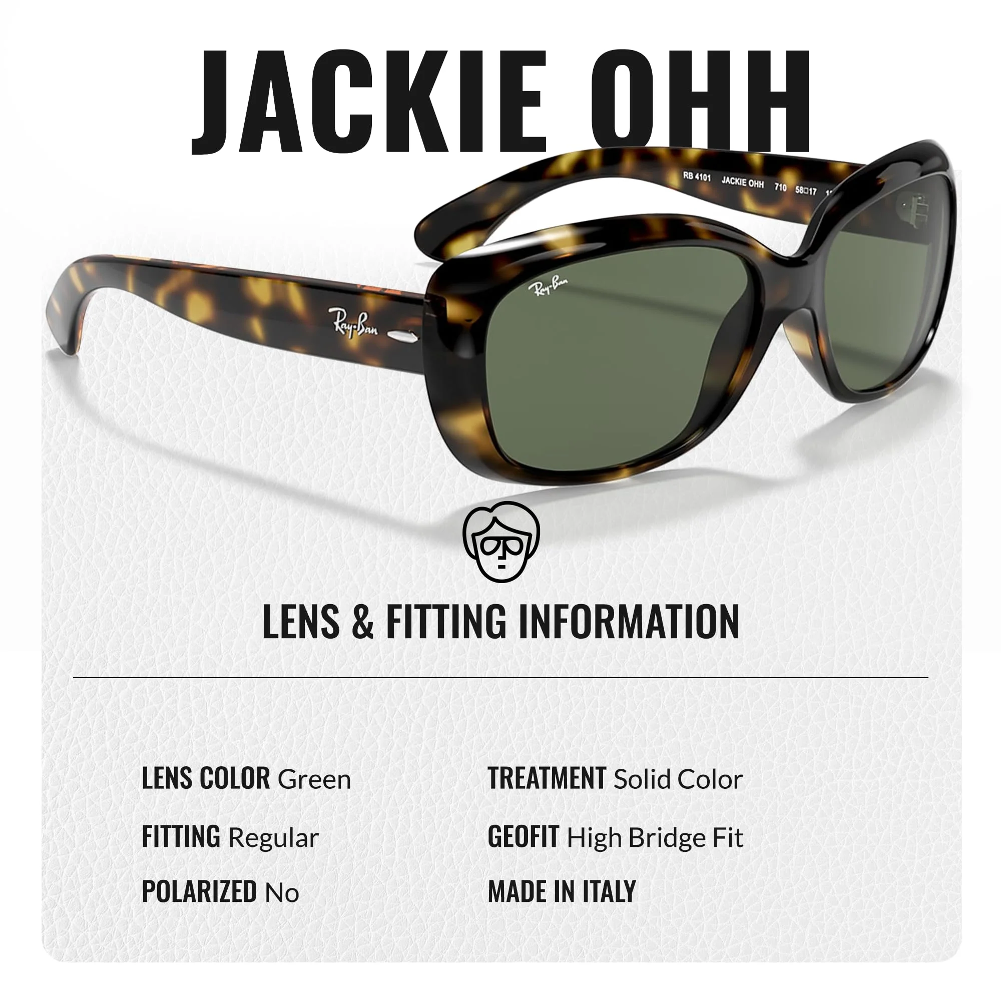 Ray-Ban RB4101 JACKIE OHH Butterfly Shaped Non-Polarized Sunglasses for Women – Includes Official RAYBAN Eyewear Kit – Ideal Formal & Casual Wear Sunglasses – Green Lens - Image 5