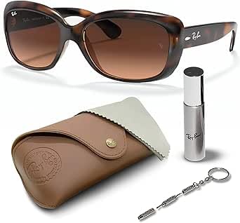 Ray-Ban RB4101 JACKIE OHH Butterfly Shaped Non-Polarized Sunglasses for Women – Includes Official RAYBAN Eyewear Kit – Ideal Formal & Casual Wear Sunglasses – Pink/Brown Gradient Lens