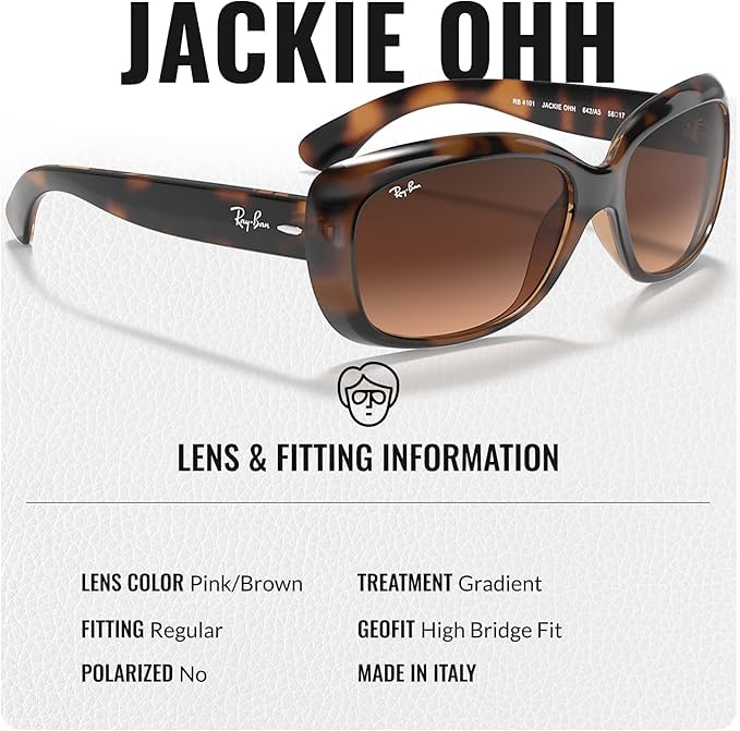 Ray-Ban RB4101 JACKIE OHH Butterfly Shaped Non-Polarized Sunglasses for Women – Includes Official RAYBAN Eyewear Kit – Ideal Formal & Casual Wear Sunglasses – Pink/Brown Gradient Lens - Image 5