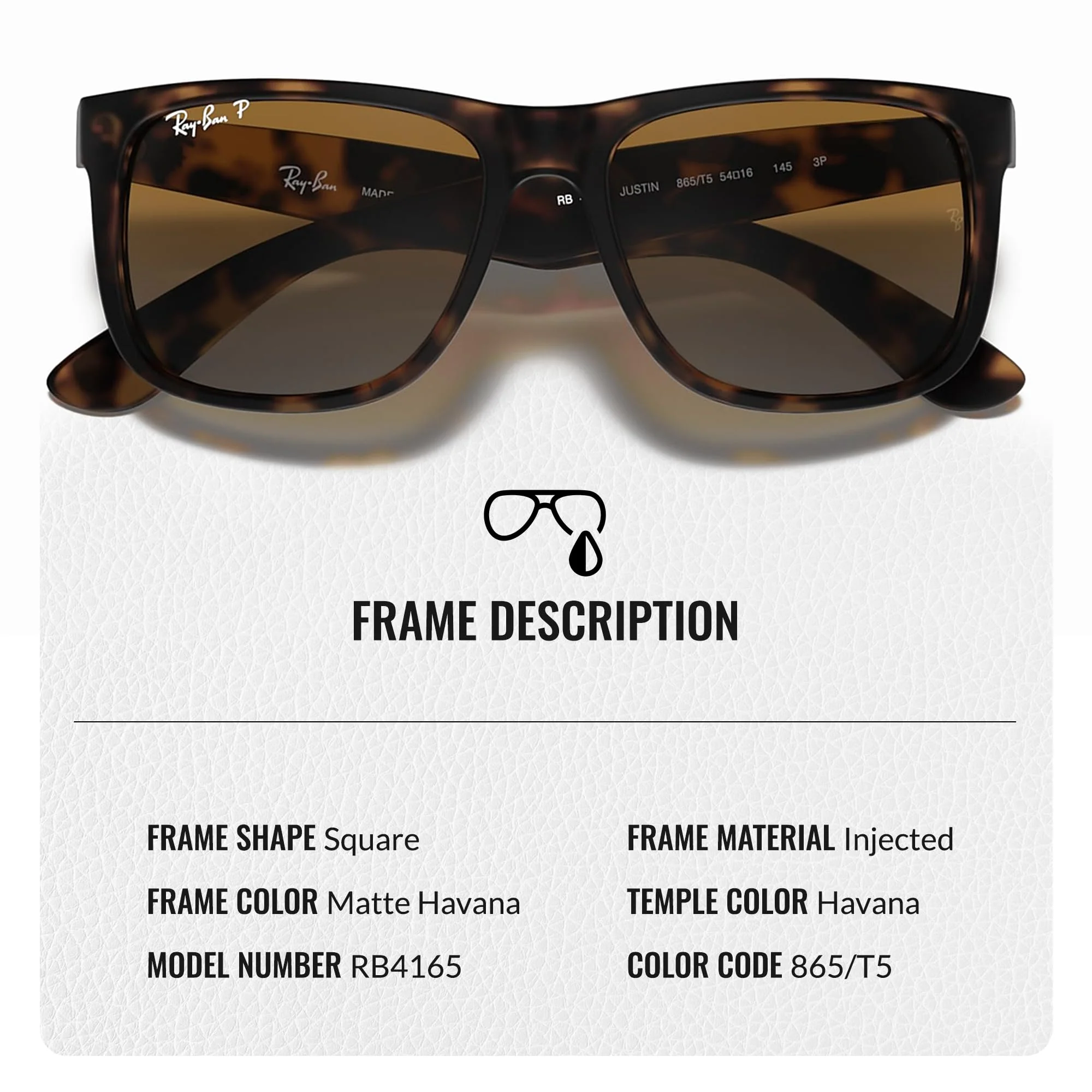 Ray-Ban RB4165 JUSTIN CLASSIC POLARIZED Square Shaped Sunglasses for Men & Women – Includes Official Rayban Eyewear Kit – Ideal Formal & Casual Wear Sunglasses – Brown/Grey Lens - Image 6
