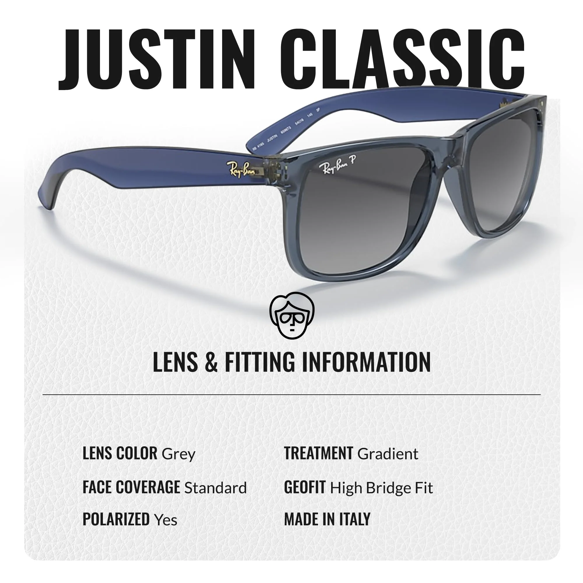 Ray-Ban RB4165 JUSTIN CLASSIC POLARIZED Square Shaped Sunglasses for Men & Women – Includes Official Rayban Eyewear Kit – Ideal Formal & Casual Wear Sunglasses – Grey Lens - Image 4
