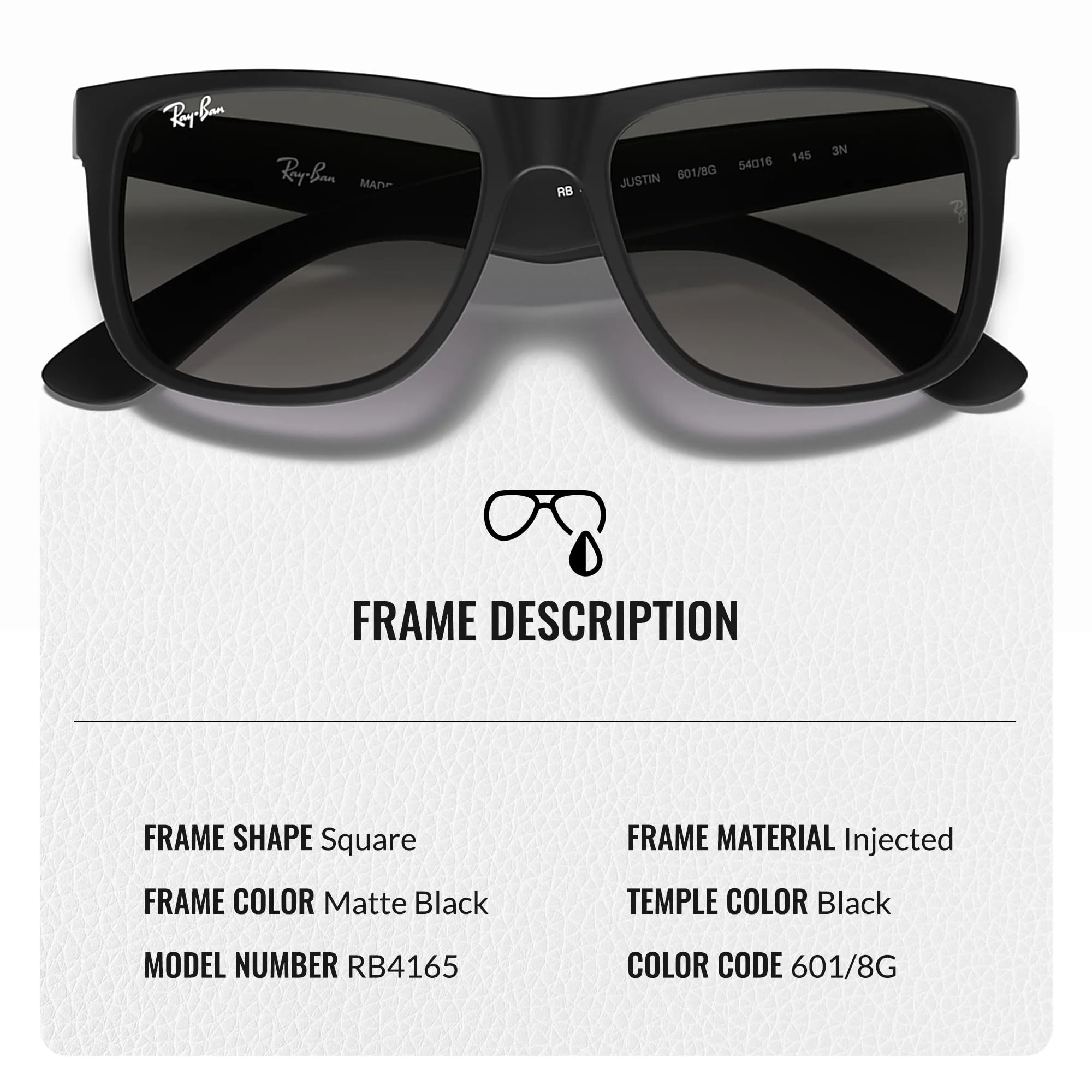 Ray-Ban RB4165 JUSTIN CLASSIC Square Shape Sunglasses with Official Eyewear Kit - Image 6