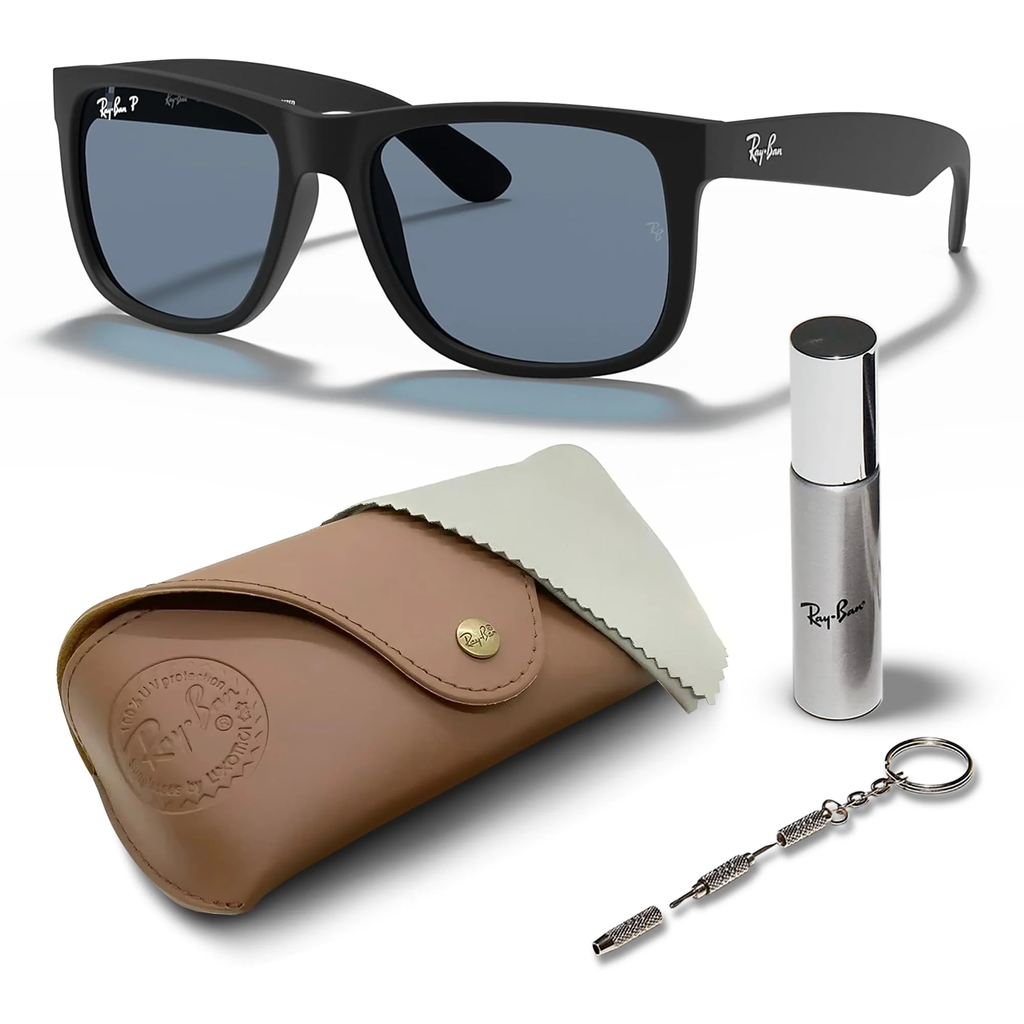 Ray-Ban RB4165F JUSTIN CLASSIC LOW BRIDGE FIT POLARIZED Square Shaped Sunglasses for Men & Women – Includes Official Rayban Eyewear Kit – Ideal Formal & Casual Wear Sunglasses – Blue Mirror Lens