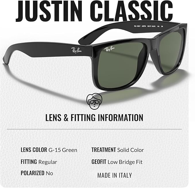 Ray-Ban RB4165F JUSTIN CLASSIC LOW BRIDGE FIT Square Shape Sunglasses with Official Eyewear Kit - Image 5