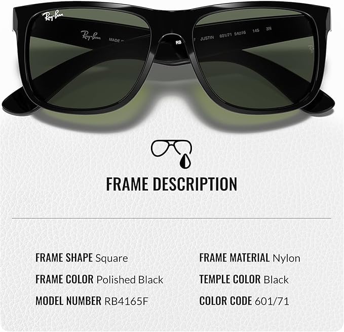 Ray-Ban RB4165F JUSTIN CLASSIC LOW BRIDGE FIT Square Shape Sunglasses with Official Eyewear Kit - Image 6