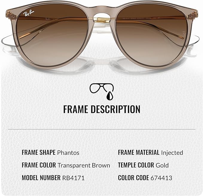 Ray-Ban RB4171 ERIKA CLASSIC Phantos Shaped Non-Polarized Sunglasses for Women – Includes Official RAYBAN Eyewear Kit – Ideal Formal & Casual Wear Sunglasses – Brown Lens - Image 6