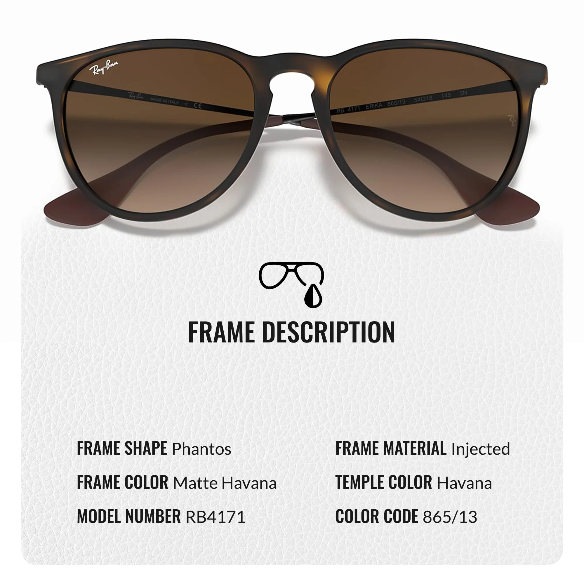 Ray-Ban RB4171 ERIKA CLASSIC Phantos Shaped Non-Polarized Sunglasses for Women – Includes Official RAYBAN Eyewear Kit – Ideal Formal & Casual Wear Sunglasses – Brown Lens - Image 6