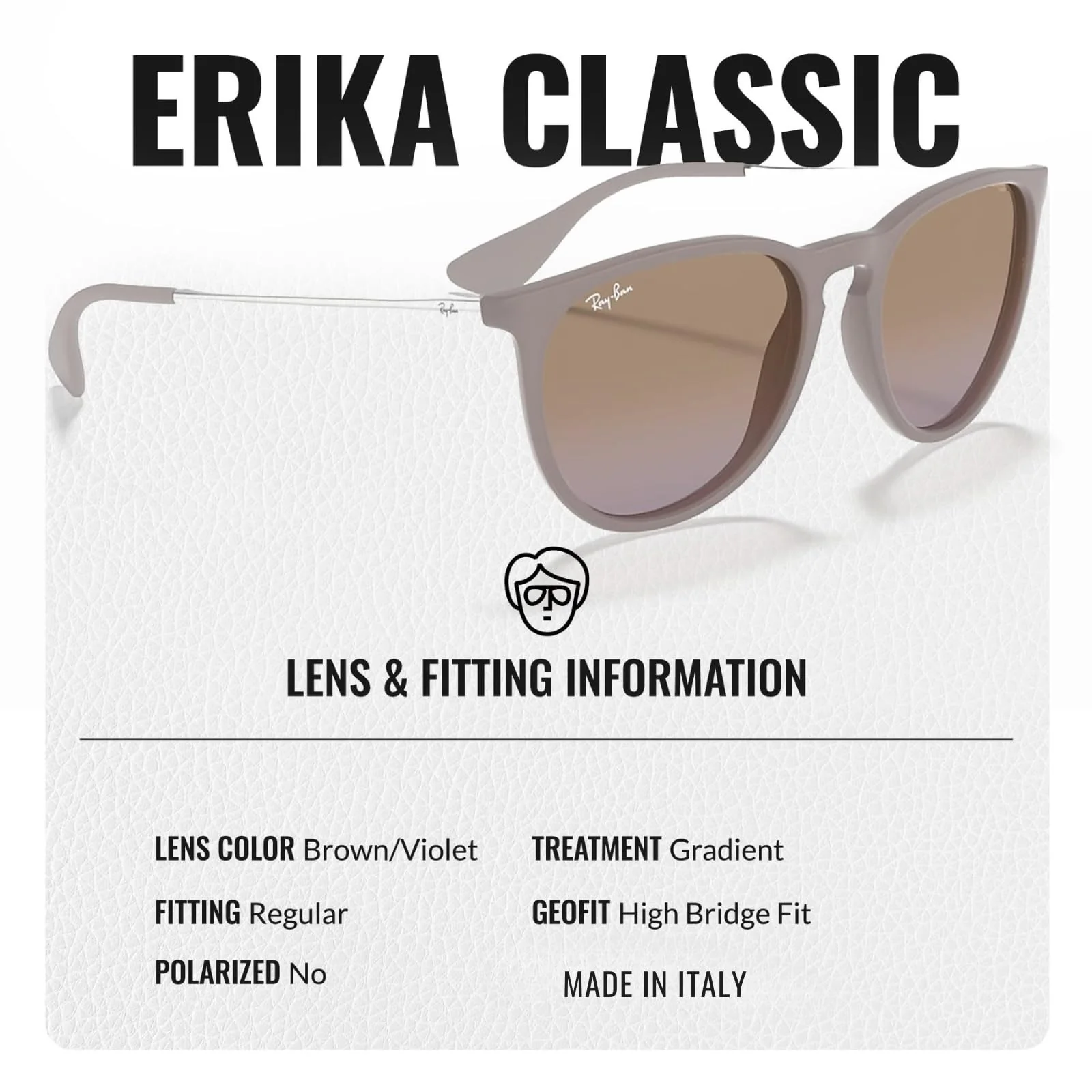 Ray-Ban RB4171 ERIKA CLASSIC Phantos Shaped Non-Polarized Sunglasses for Women – Includes Official RAYBAN Eyewear Kit – Ideal Formal & Casual Wear Sunglasses – Brown/Violet Lens - Image 5