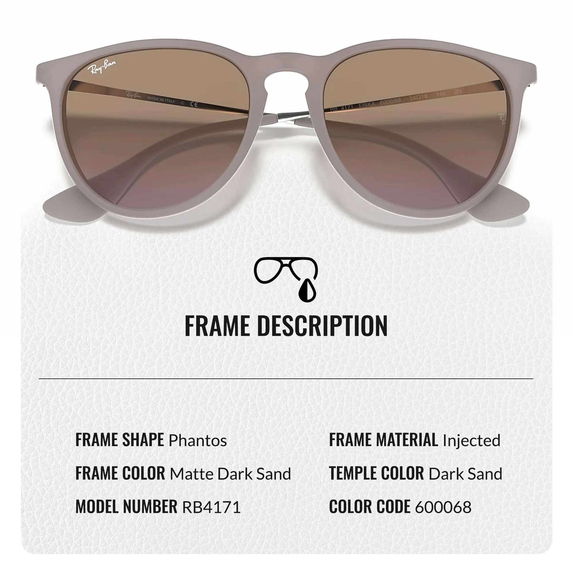 Ray-Ban RB4171 ERIKA CLASSIC Phantos Shaped Non-Polarized Sunglasses for Women – Includes Official RAYBAN Eyewear Kit – Ideal Formal & Casual Wear Sunglasses – Brown/Violet Lens - Image 6