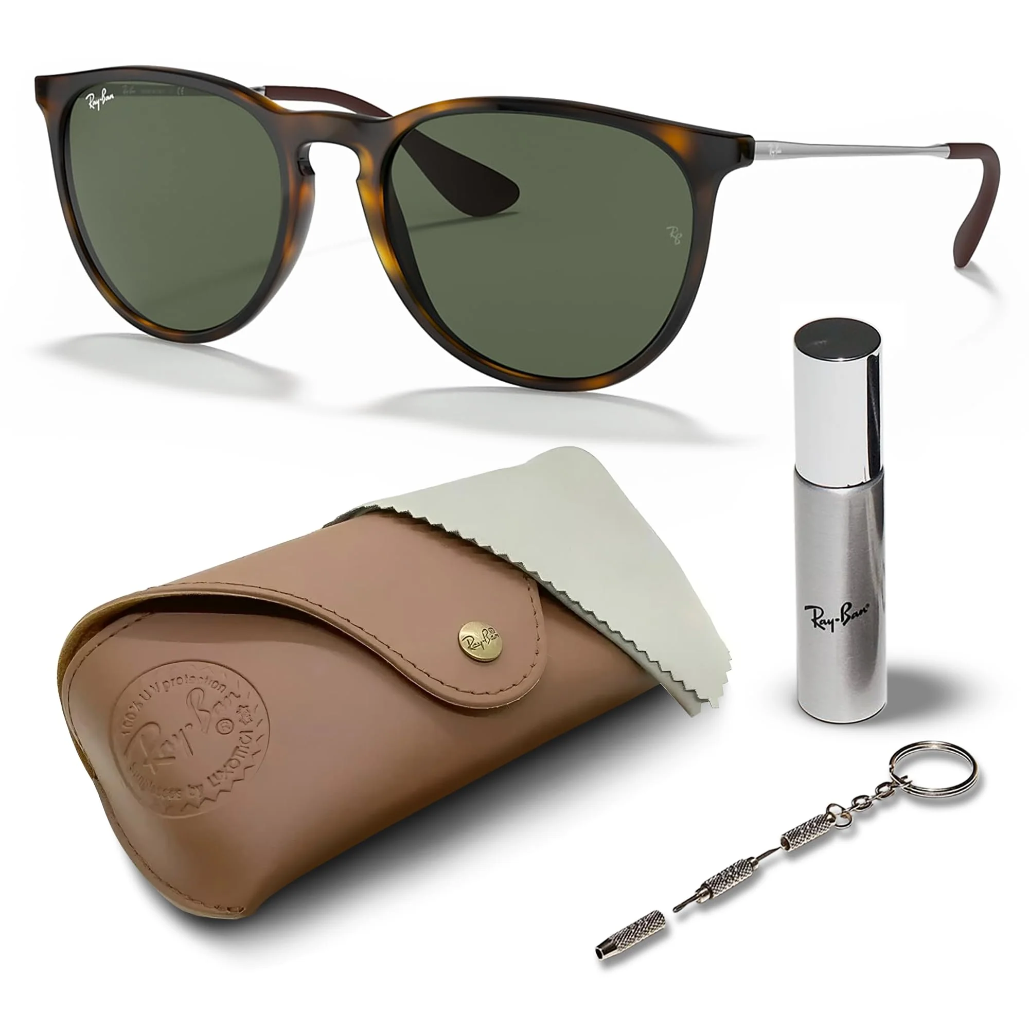 Ray-Ban RB4171 ERIKA CLASSIC Phantos Shaped Non-Polarized Sunglasses for Women – Includes Official RAYBAN Eyewear Kit – Ideal Formal & Casual Wear Sunglasses – G-15 Green Lens