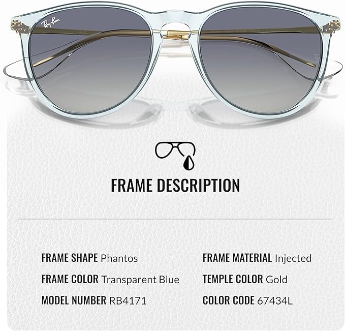 Ray-Ban RB4171 ERIKA CLASSIC Phantos Shaped Non-Polarized Sunglasses for Women – Includes Official RAYBAN Eyewear Kit – Ideal Formal & Casual Wear Sunglasses – Grey/Blue Lens - Image 6