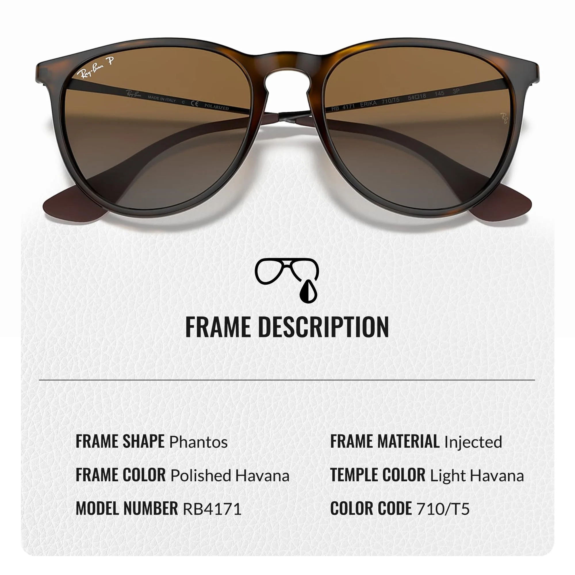Ray-Ban RB4171 ERIKA CLASSIC POLARIZED Phantos Shaped Sunglasses for Men & Women – Includes Official Rayban Eyewear Kit – Ideal Formal & Casual Wear Sunglasses – Brown Lens - Image 6