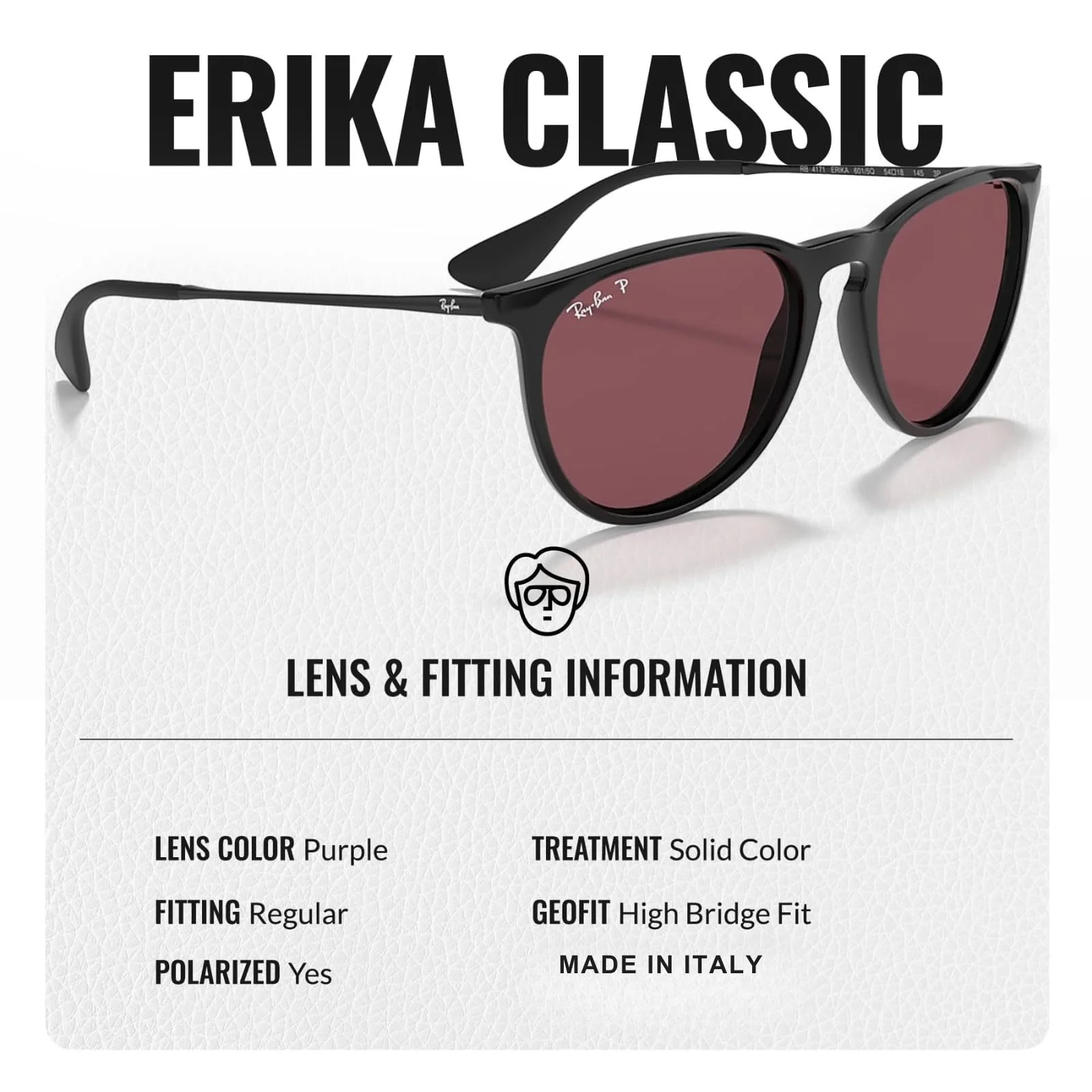 Ray-Ban RB4171 ERIKA CLASSIC POLARIZED Phantos Shaped Sunglasses for Men & Women – Includes Official Rayban Eyewear Kit – Ideal Formal & Casual Wear Sunglasses – Purple Lens - Image 5