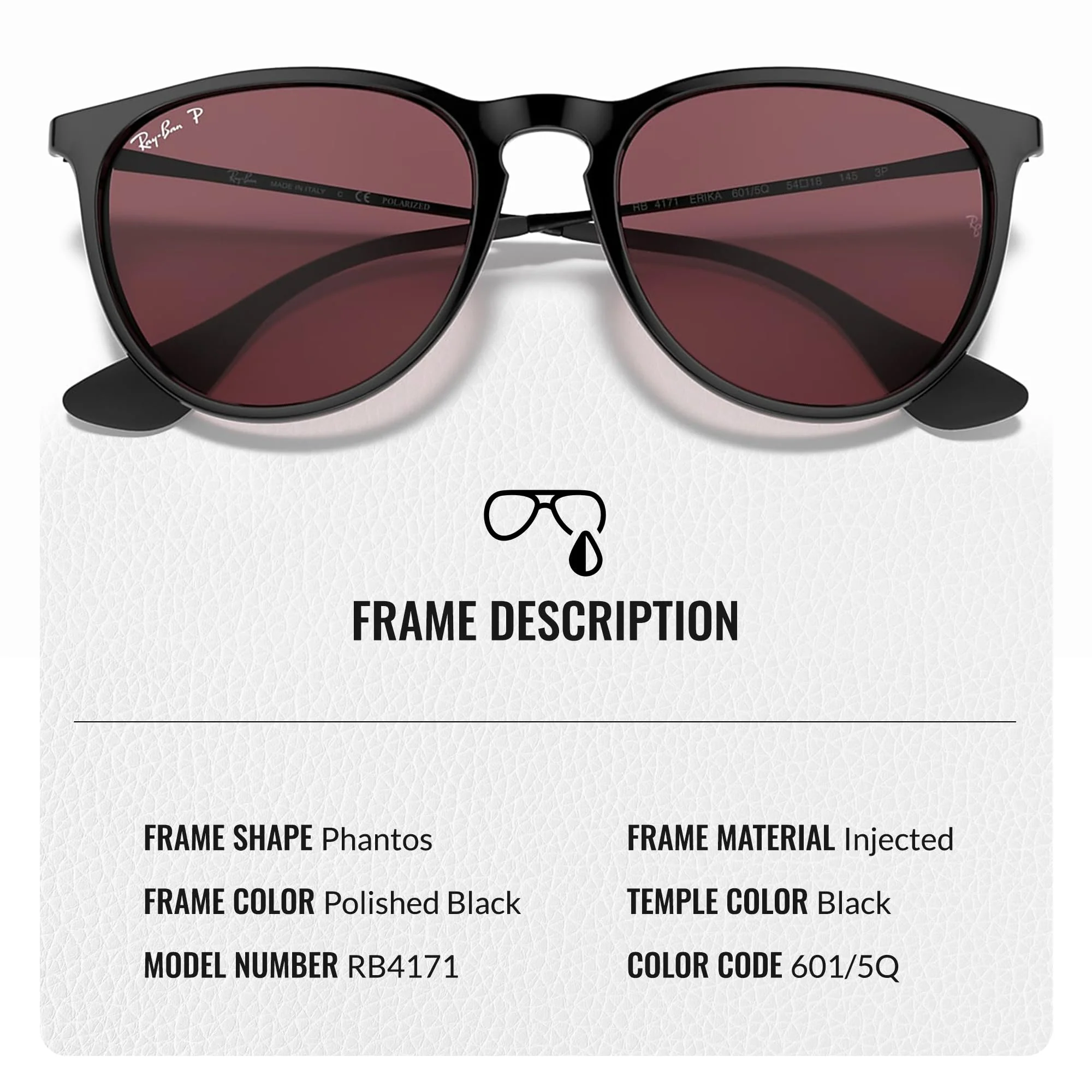 Ray-Ban RB4171 ERIKA CLASSIC POLARIZED Phantos Shaped Sunglasses for Men & Women – Includes Official Rayban Eyewear Kit – Ideal Formal & Casual Wear Sunglasses – Purple Lens - Image 6
