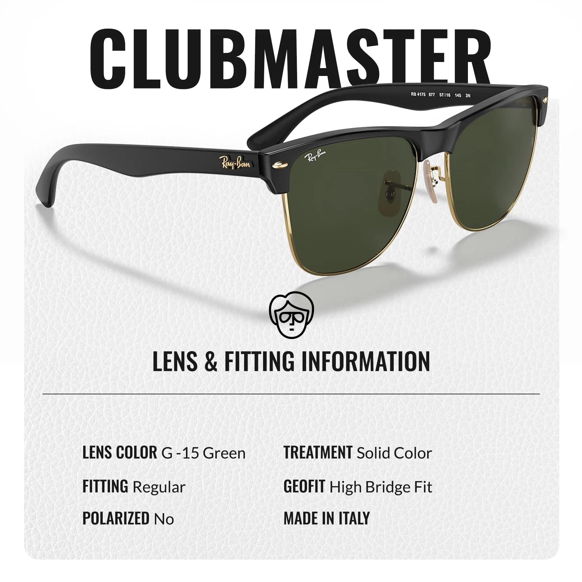 Ray-Ban RB4175 CLUBMASTER OVERSIZED Square Shaped Non-Polarized Sunglasses for Men – Includes Official RAYBAN Eyewear Kit – Ideal Formal & Casual Wear Sunglasses – G-15 Green Lens - Image 5
