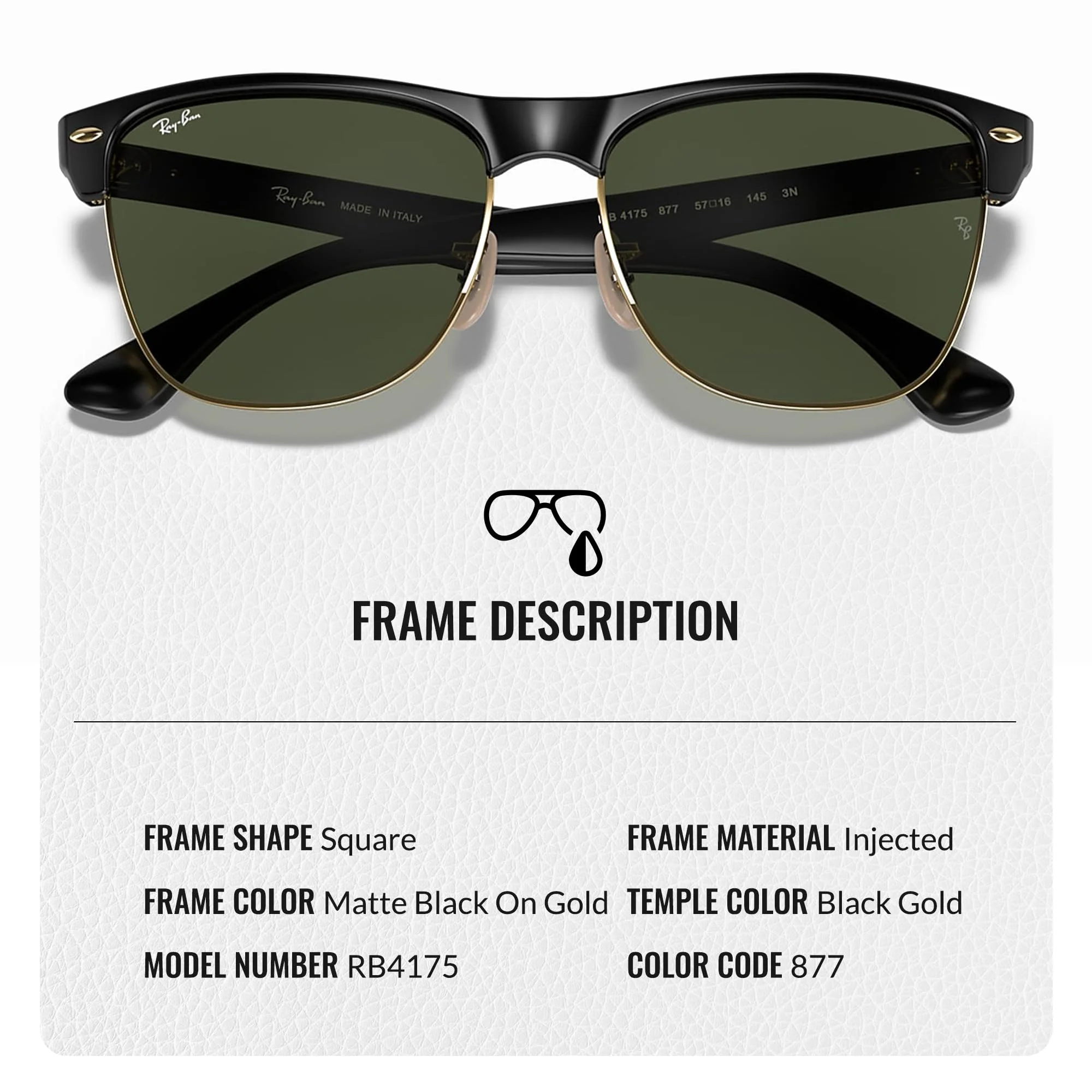 Ray-Ban RB4175 CLUBMASTER OVERSIZED Square Shaped Non-Polarized Sunglasses for Men – Includes Official RAYBAN Eyewear Kit – Ideal Formal & Casual Wear Sunglasses – G-15 Green Lens - Image 6