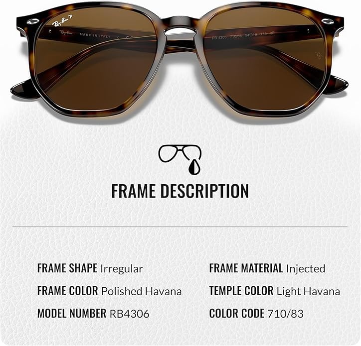 Ray-Ban RB4306 POLARIZED Square-Round Shaped Sunglasses for Men & Women – Includes Official Rayban Eyewear Kit – Ideal Formal & Casual Wear Sunglasses – B-15 Brown Lens - Image 6