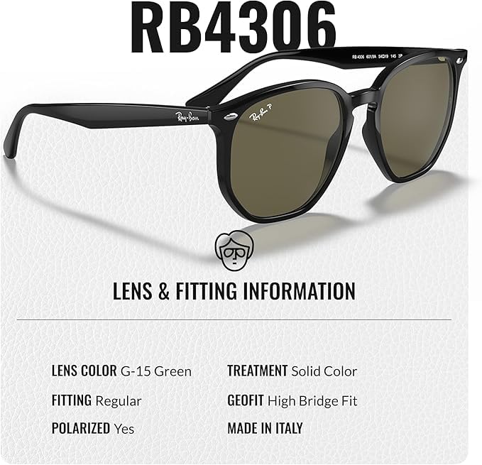 Ray-Ban RB4306 POLARIZED Square-Round Shaped Sunglasses for Men & Women – Includes Official Rayban Eyewear Kit – Ideal Formal & Casual Wear Sunglasses – G-15 Green Lens - Image 5