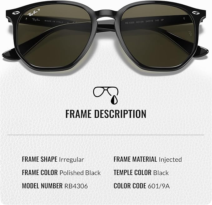 Ray-Ban RB4306 POLARIZED Square-Round Shaped Sunglasses for Men & Women – Includes Official Rayban Eyewear Kit – Ideal Formal & Casual Wear Sunglasses – G-15 Green Lens - Image 6