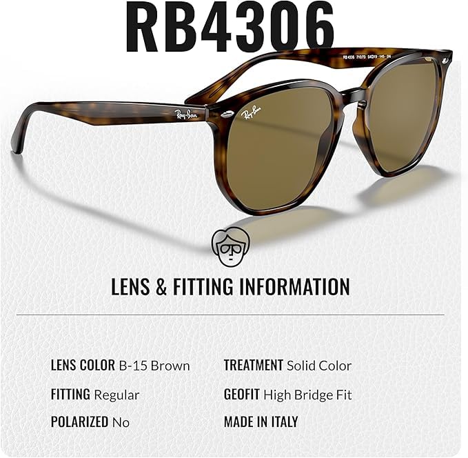 Ray-Ban RB4306 Square-Round Shaped Non-Polarized Sunglasses for Men & Women – Includes Official RAYBAN Eyewear Kit – Ideal Formal & Casual Wear Sunglasses – B-15 Brown Lens - Image 5