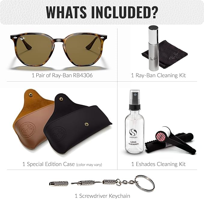 Ray-Ban RB4306 Square-Round Shaped Non-Polarized Sunglasses for Men & Women – Includes Official RAYBAN Eyewear Kit – Ideal Formal & Casual Wear Sunglasses – B-15 Brown Lens - Image 7