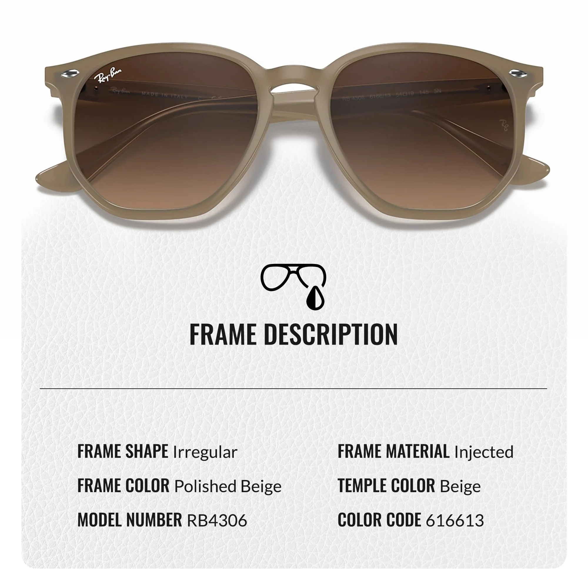 Ray-Ban RB4306 Square-Round Shaped Non-Polarized Sunglasses for Men & Women – Includes Official RAYBAN Eyewear Kit – Ideal Formal & Casual Wear Sunglasses – Dark Brown Lens - Image 6
