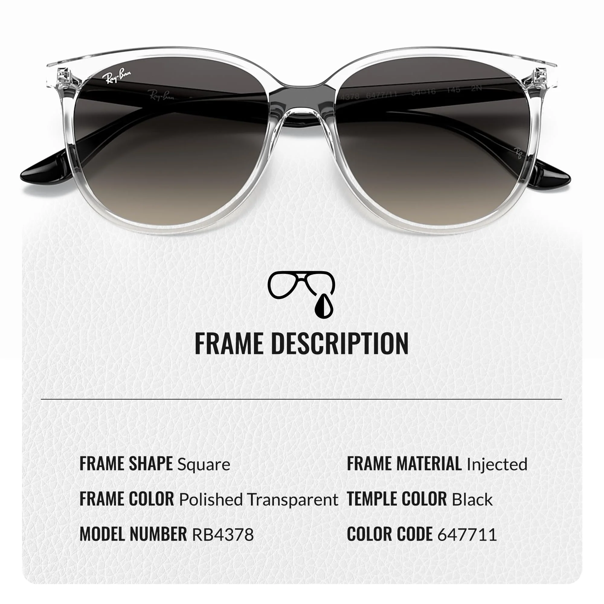 Ray-Ban RB4378 Square Shaped Non-Polarized Sunglasses for Women – Includes Official RAYBAN Eyewear Kit – Ideal Formal & Casual Wear Sunglasses – Grey Gradient Lens - Image 6