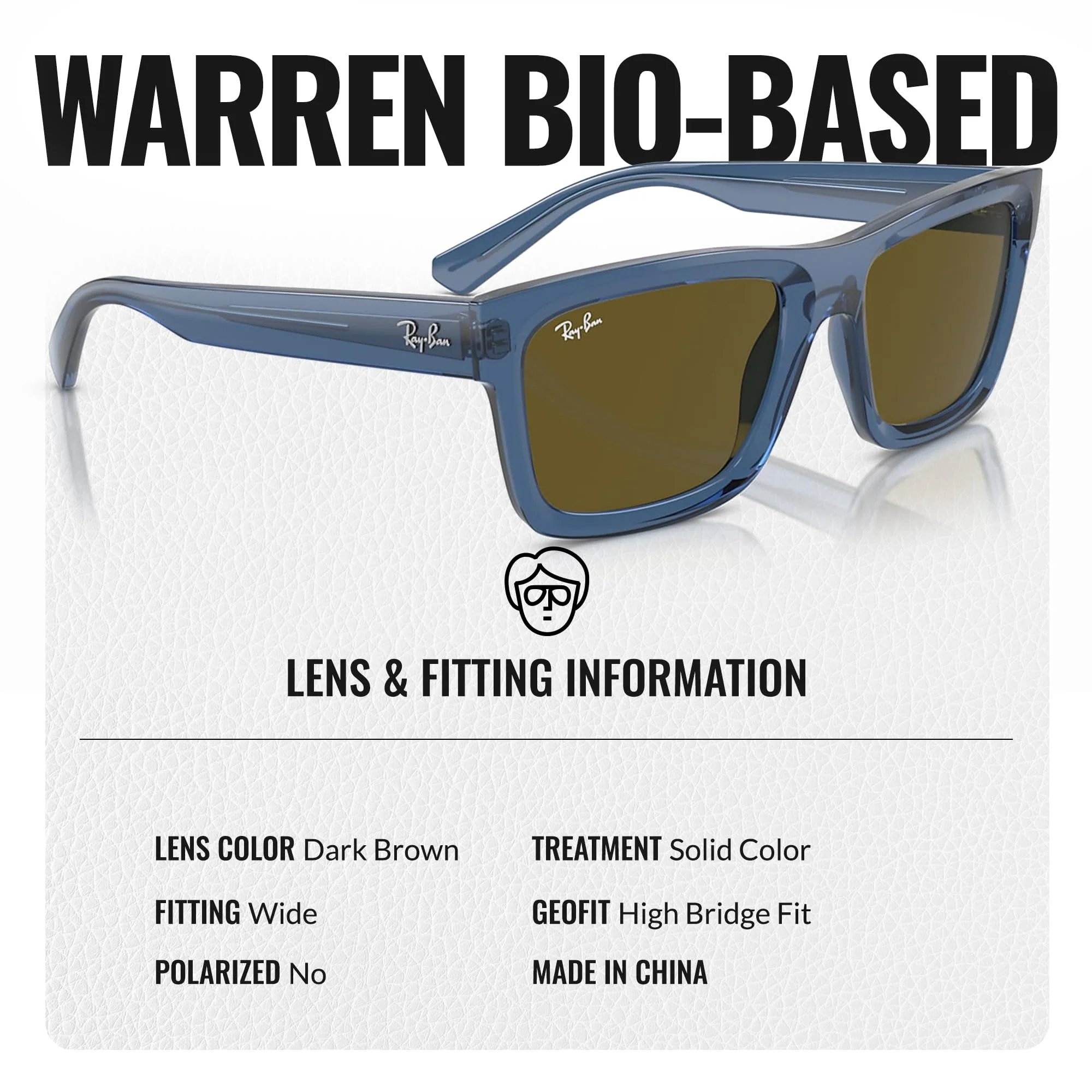 Ray-Ban RB4396 WARREN BIO-BASED Rectangle Shaped Non-Polarized Sunglasses for Men & Women – Includes Official RAYBAN Eyewear Kit – Ideal Formal & Casual Wear Sunglasses – Dark Brown Lens - Image 4