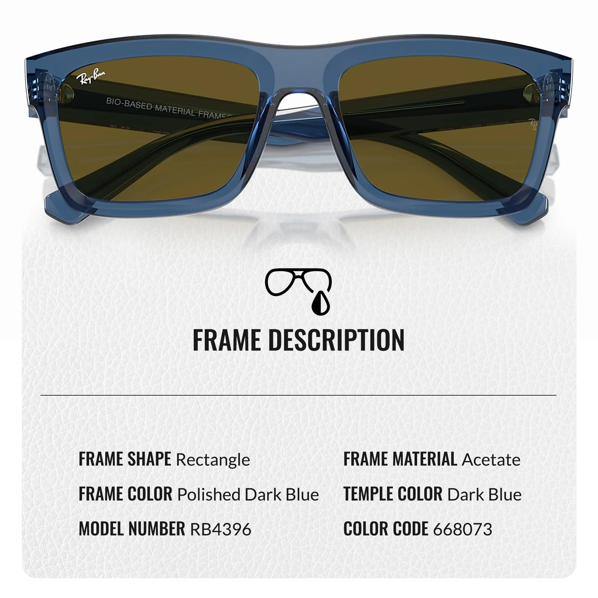 Ray-Ban RB4396 WARREN BIO-BASED Rectangle Shaped Non-Polarized Sunglasses for Men & Women – Includes Official RAYBAN Eyewear Kit – Ideal Formal & Casual Wear Sunglasses – Dark Brown Lens - Image 5