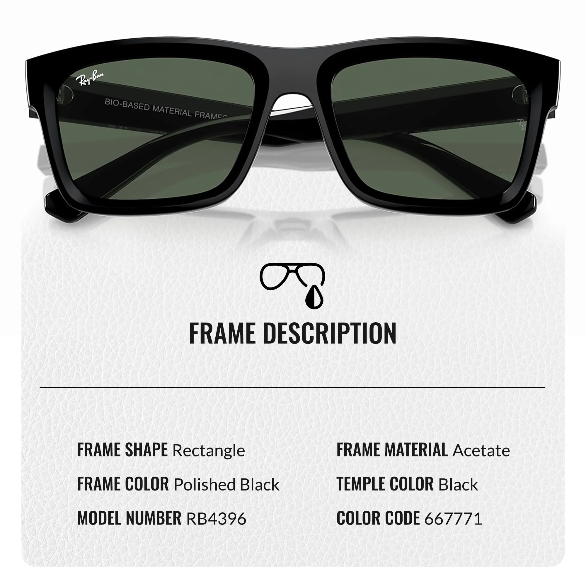 Ray-Ban RB4396 WARREN BIO-BASED Rectangle Shaped Non-Polarized Sunglasses for Men & Women – Includes Official RAYBAN Eyewear Kit – Ideal Formal & Casual Wear Sunglasses – Dark Green Lens - Image 6