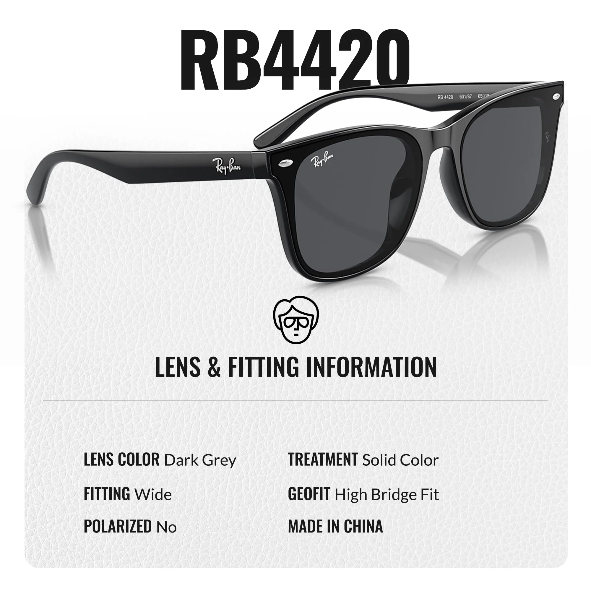 Ray-Ban RB4420 Square Shaped Non-Polarized Sunglasses for Men & Women – Includes Official RAYBAN Eyewear Kit – Ideal Formal & Casual Wear Sunglasses – Dark Grey Lens - Image 5