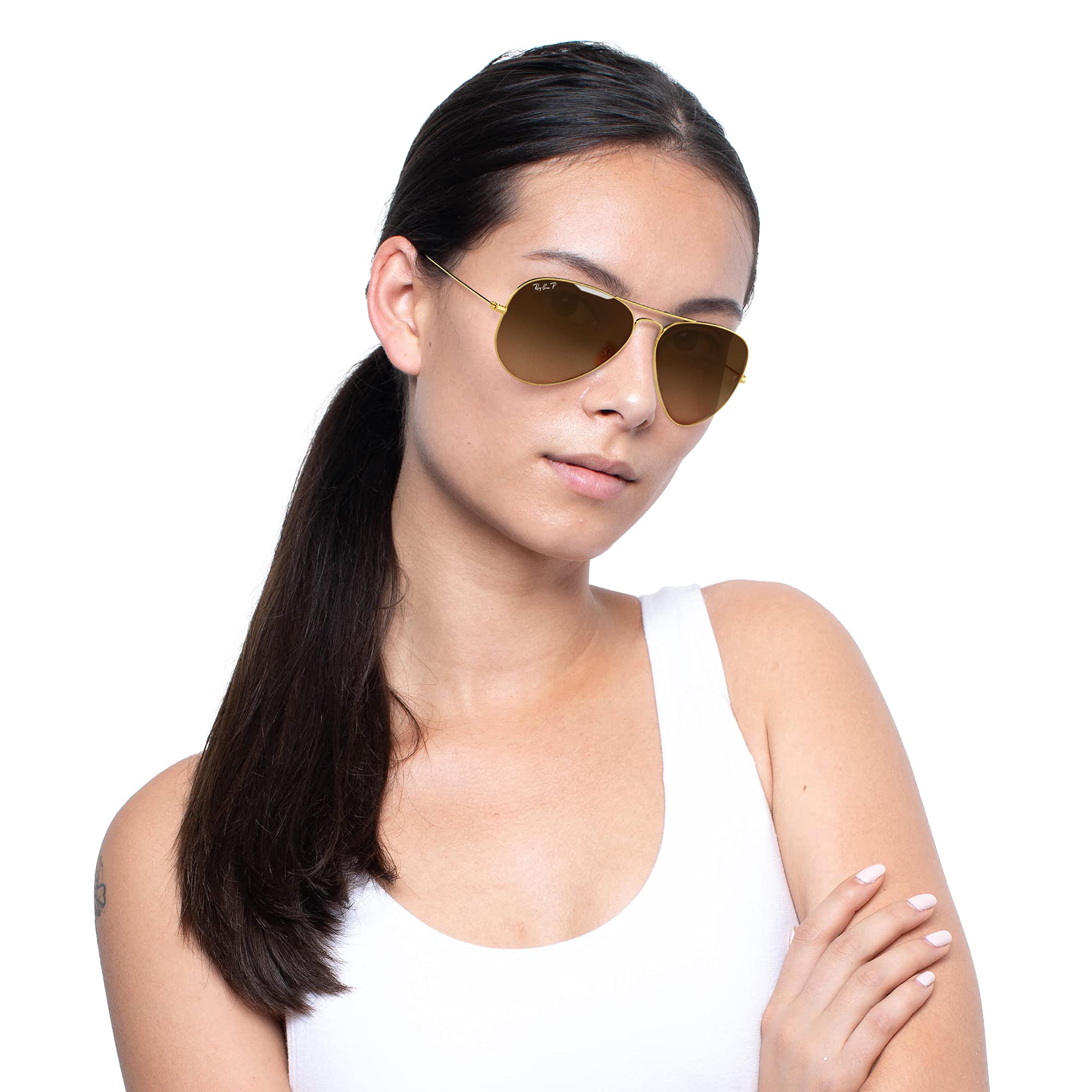 Ray-Ban Unisex RB3025 Classic Polarized Aviator Sunglasses, Gold/Polarized Brown Gradient, 58 mm - Image 3