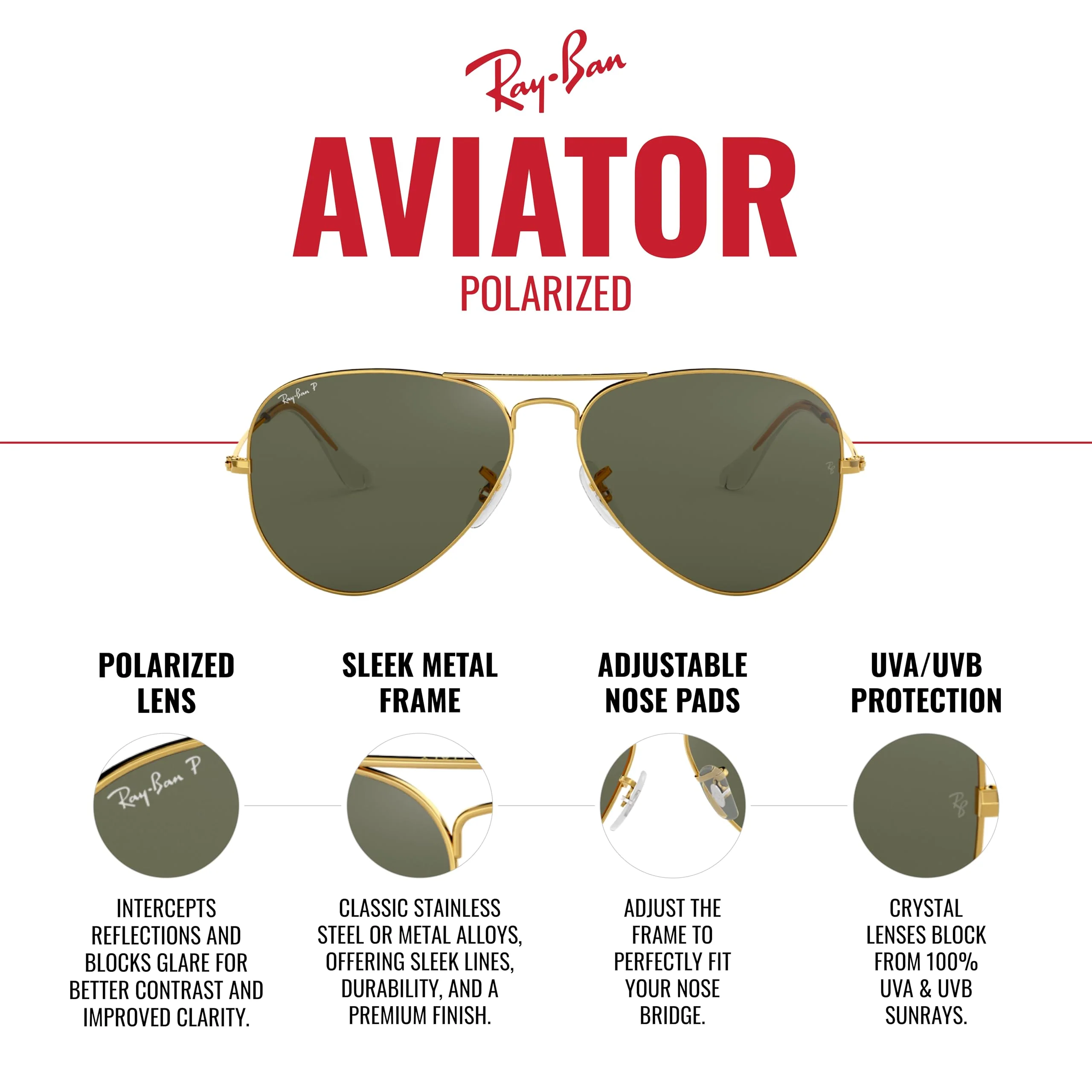 Ray-Ban Unisex RB3025 Classic Polarized Aviator Sunglasses, Gunmetal/Polarized G-15 Green, 62 mm - Image 5