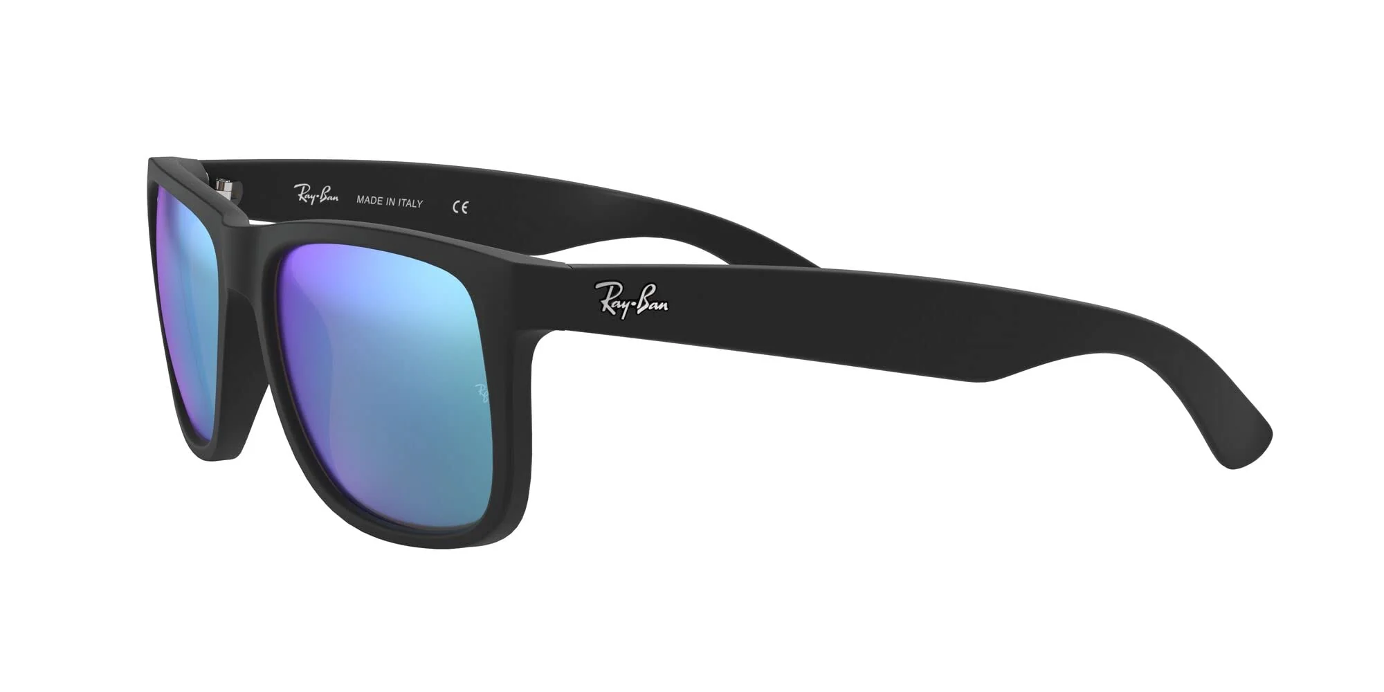 Ray-Ban Unisex RB4165 Justin Rectangular Sunglasses, Rubber Black/Blue Flash, 55 mm - Image 6