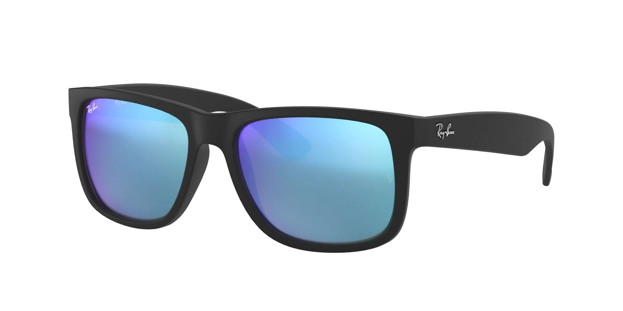 Ray-Ban Unisex RB4165 Justin Rectangular Sunglasses, Rubber Black/Blue Flash, 55 mm - Image 7