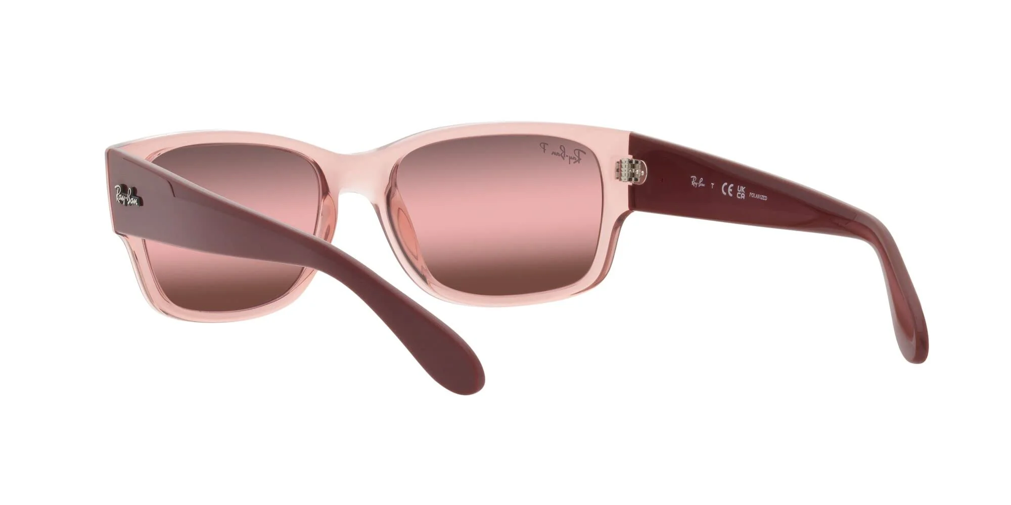 Ray-Ban Unisex RB4388 Square Sunglasses, Transparent Pink/Wine Polarized, 58 mm - Image 3