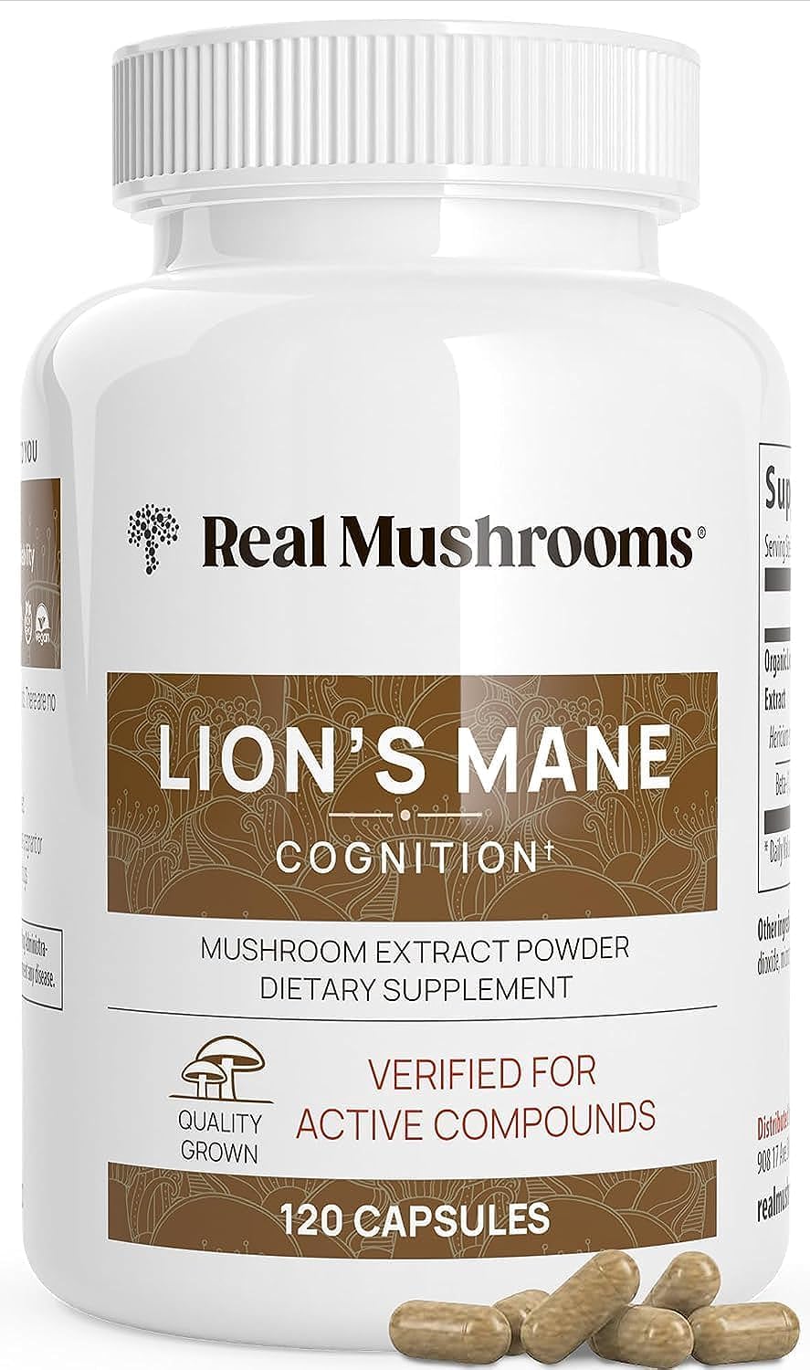 Real Mushrooms Lions Mane Mushroom Cognition (120 Capsules) Lions Mane Mushroom Powder Extract Capsules | Brain Supplement, Brain Vitamins, Focus Supplement - Image 8