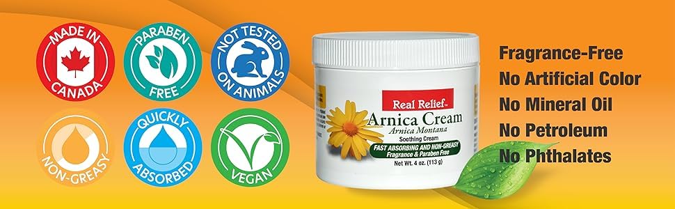 Real Relief Arnica Cream, Natural, Soothing, Non Greasy and Unscented, 4 oz (Pack of 1) - Image 7