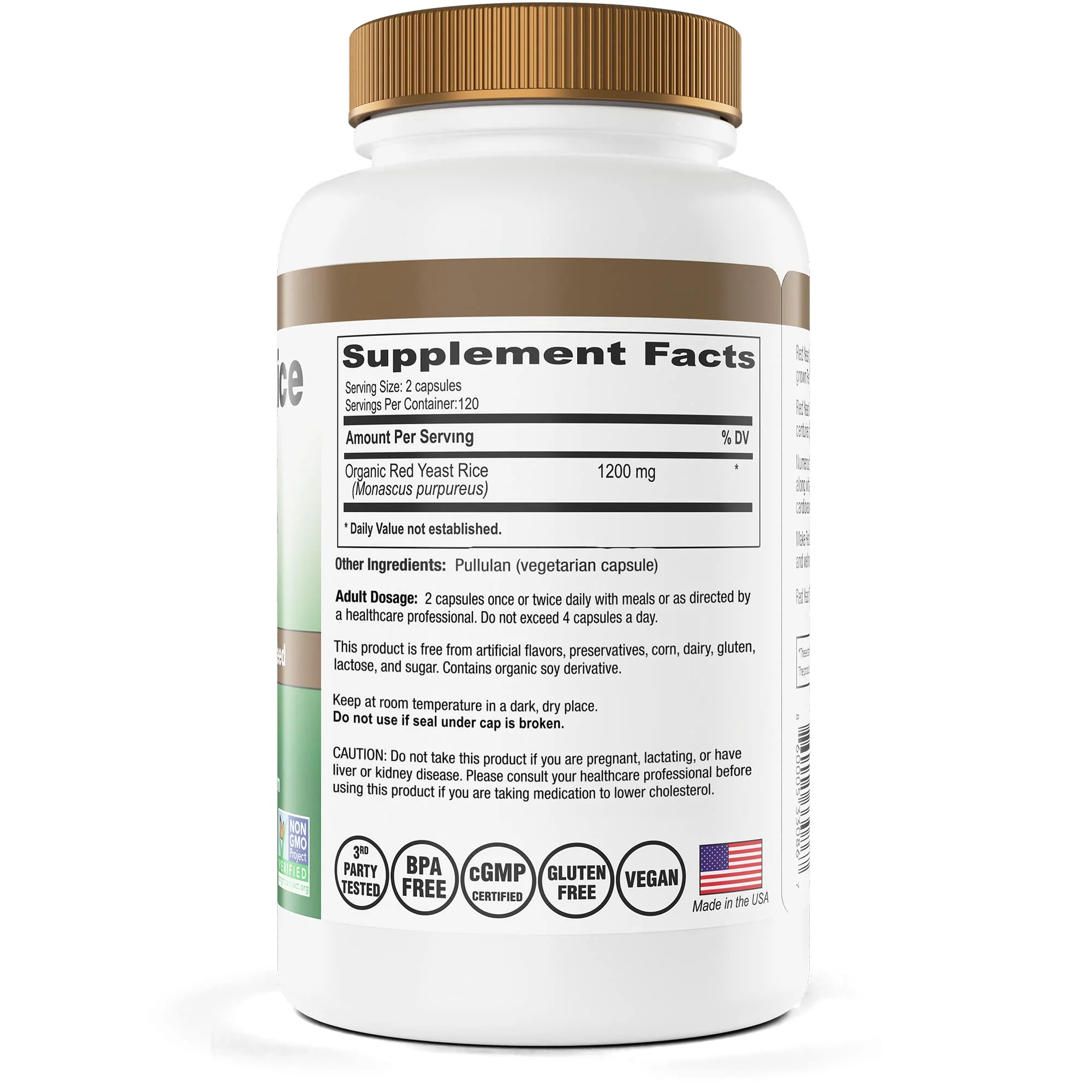 Red Yeast Rice Gold, 600 mg of Organic Red Yeast Rice - IP6 International - 240 Veg Caps - Image 2