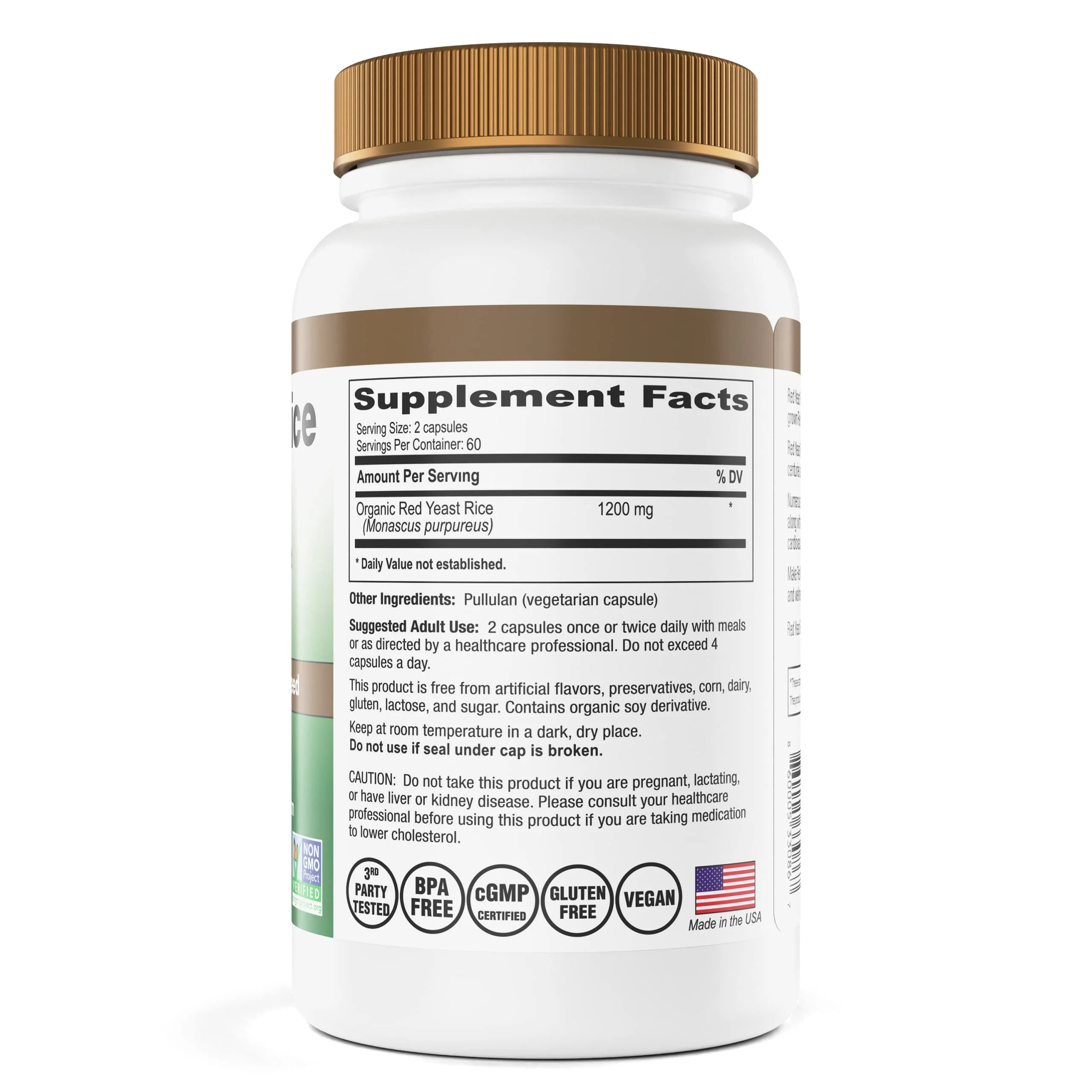 Red Yeast Rice Gold, Made with 600 mg Organic Red Yeast Rice - IP6 International - 120 Vegetarian Capsules - Image 2
