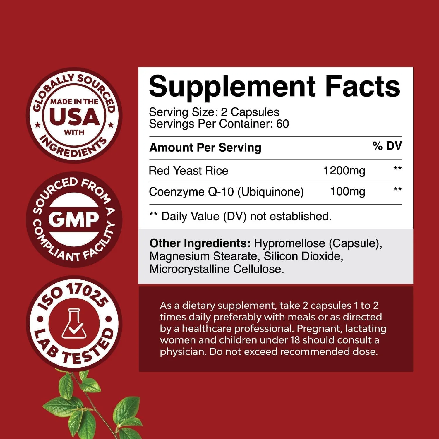 Red Yeast Rice with CoQ10 Supplement - Advanced Healthy Heart & Healthy Cholesterol Levels Formula for Men & Women - Extra Strength Capsule with Red Yeast Rice 1200 mg Capsules with CoQ10 - 120 Count - Image 8