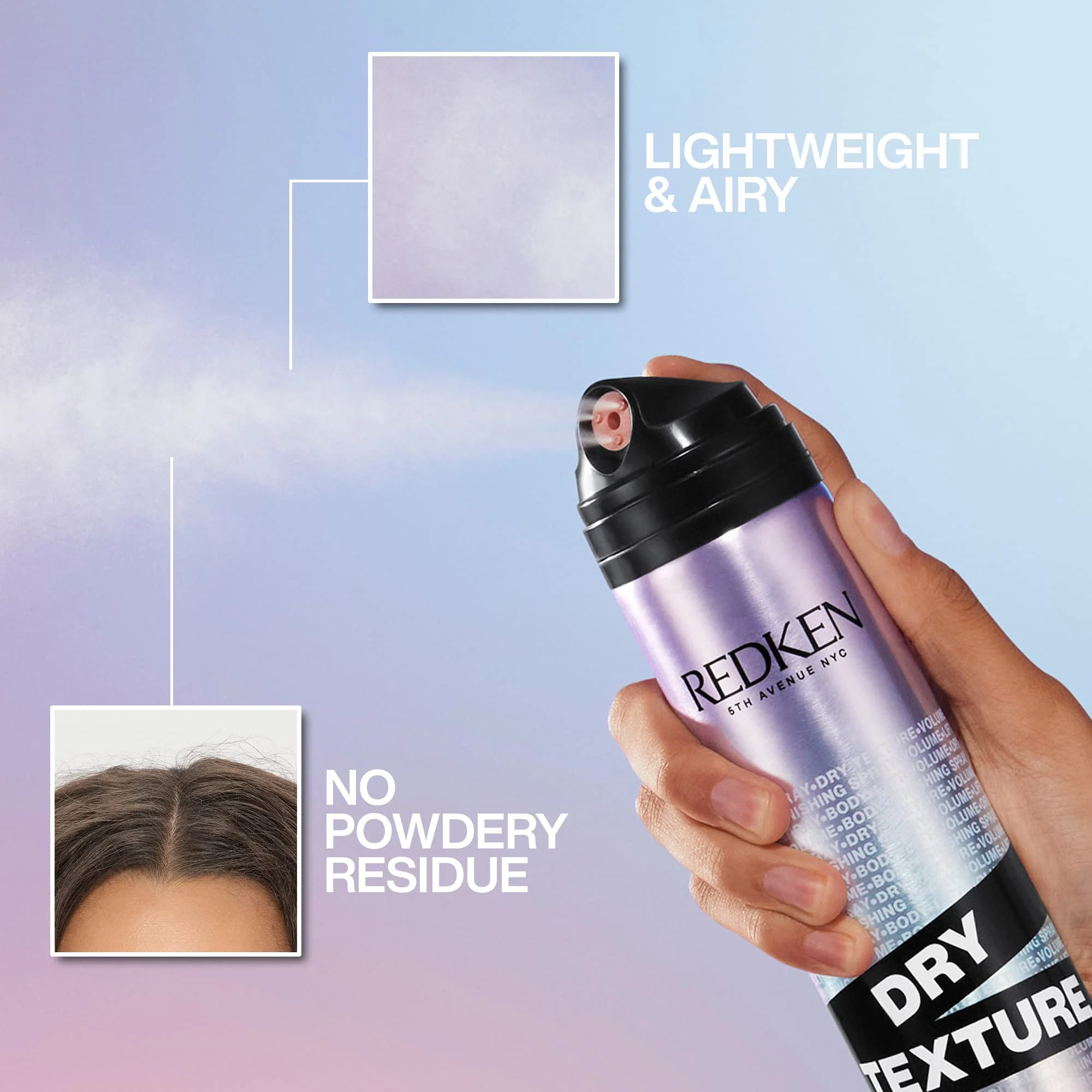 Redken Dry Texture Hairspray For All Hair Types - Lightweight Volumizing Spray, Airy and Beachy Texture, Medium Hold - Image 8