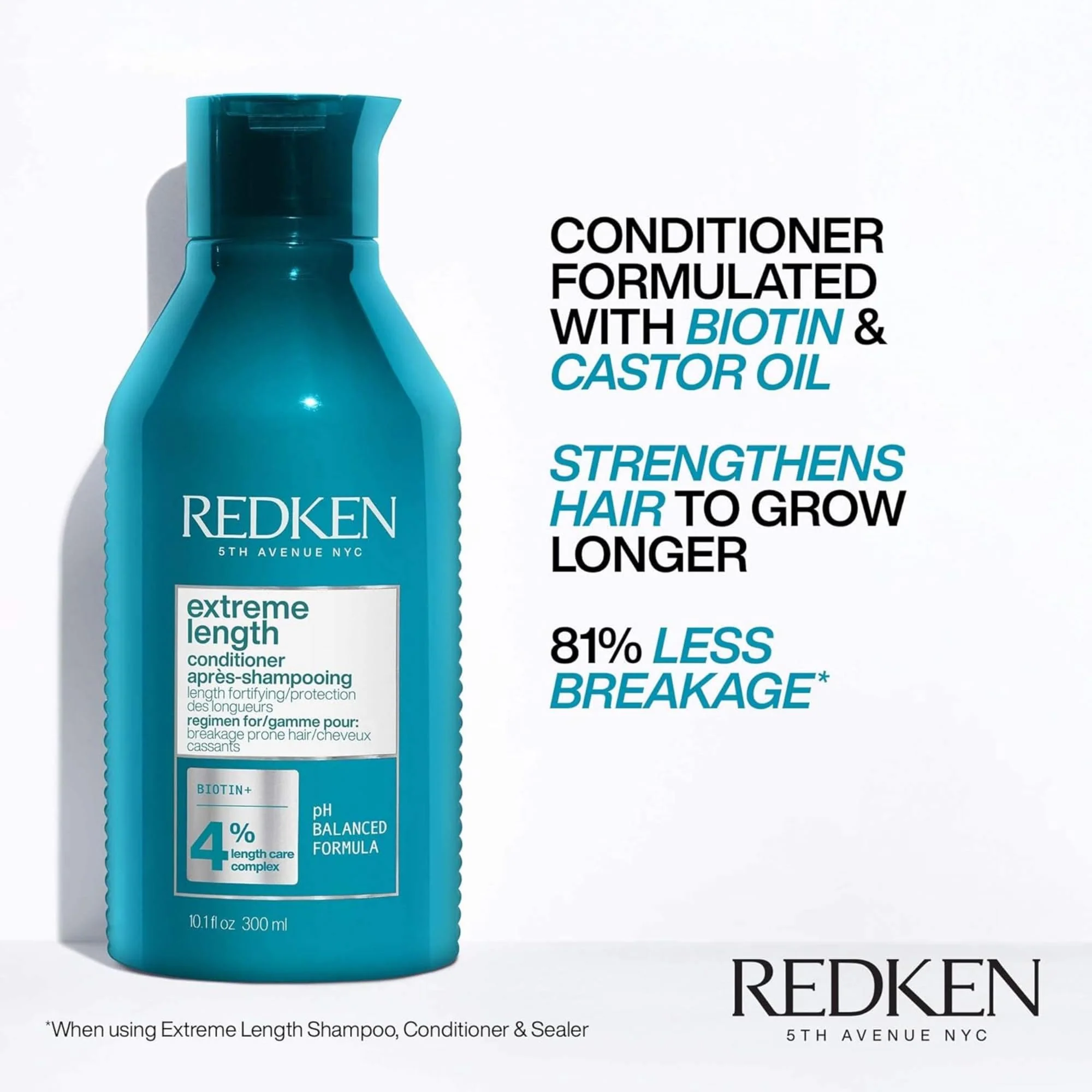 Redken Extreme Length Shampoo & Conditioner Set for Damaged Hair, Prevents Breakage, Strengthens and Infused with Biotin for Hair Growth, 10.1 Fl Oz, Pack of 2 - Image 4