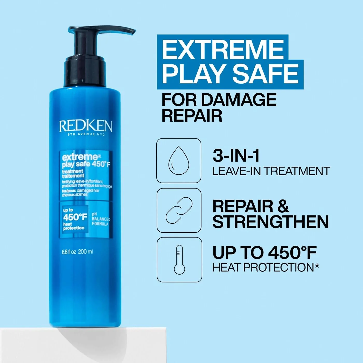 Redken Extreme Play Safe Heat Protectant Spray & Leave In Conditioner| For All Hair Types | Helps Reduce The Appearance of Split Ends | With Tourmaline | 6.8 Fl Oz - Image 5