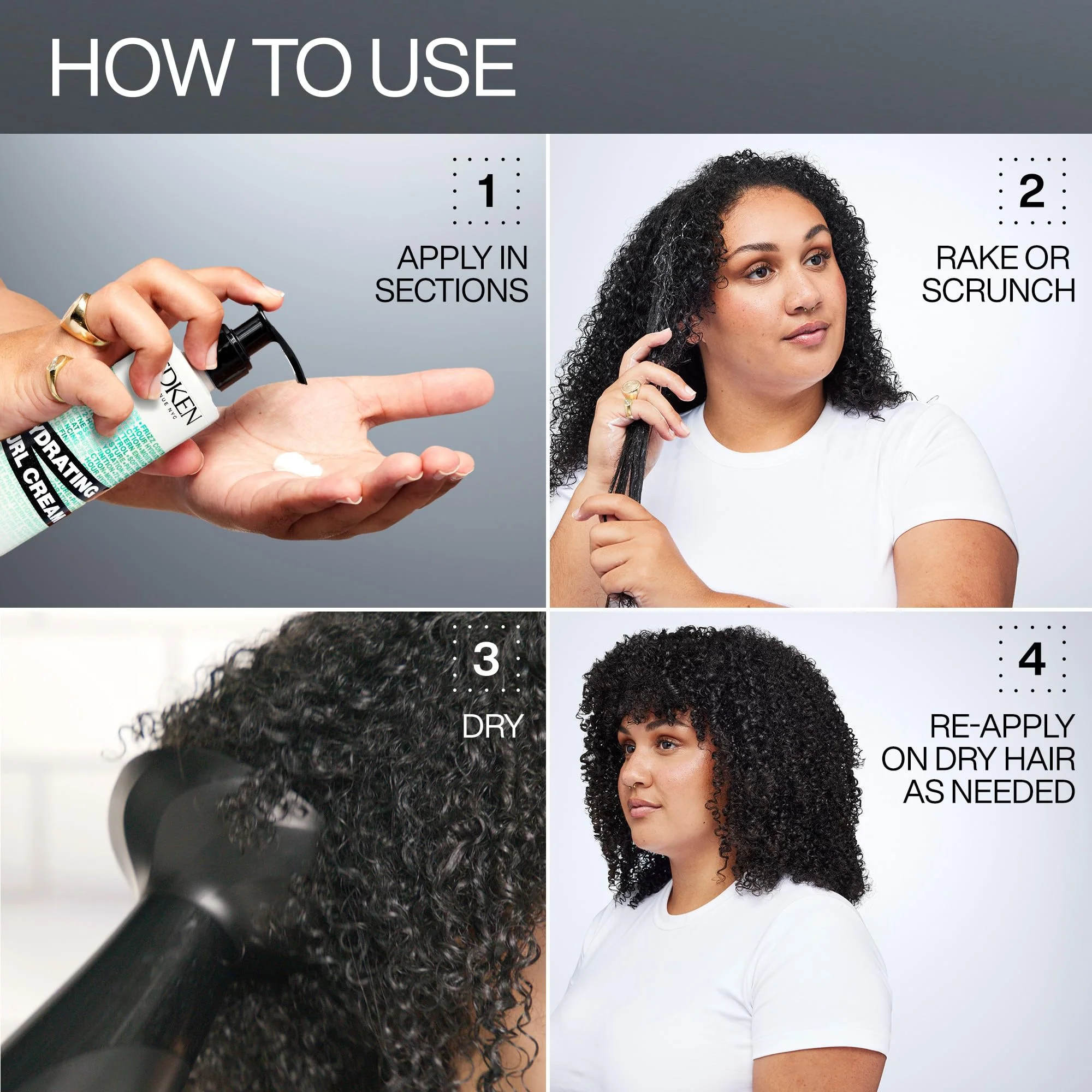 Redken Hydrating Curl Cream - 72 Hour Curl Definition, Heat Protection up to 450°F, Hydrates & Reduces Frizz, With Squalane & Jojoba Oil - Image 3