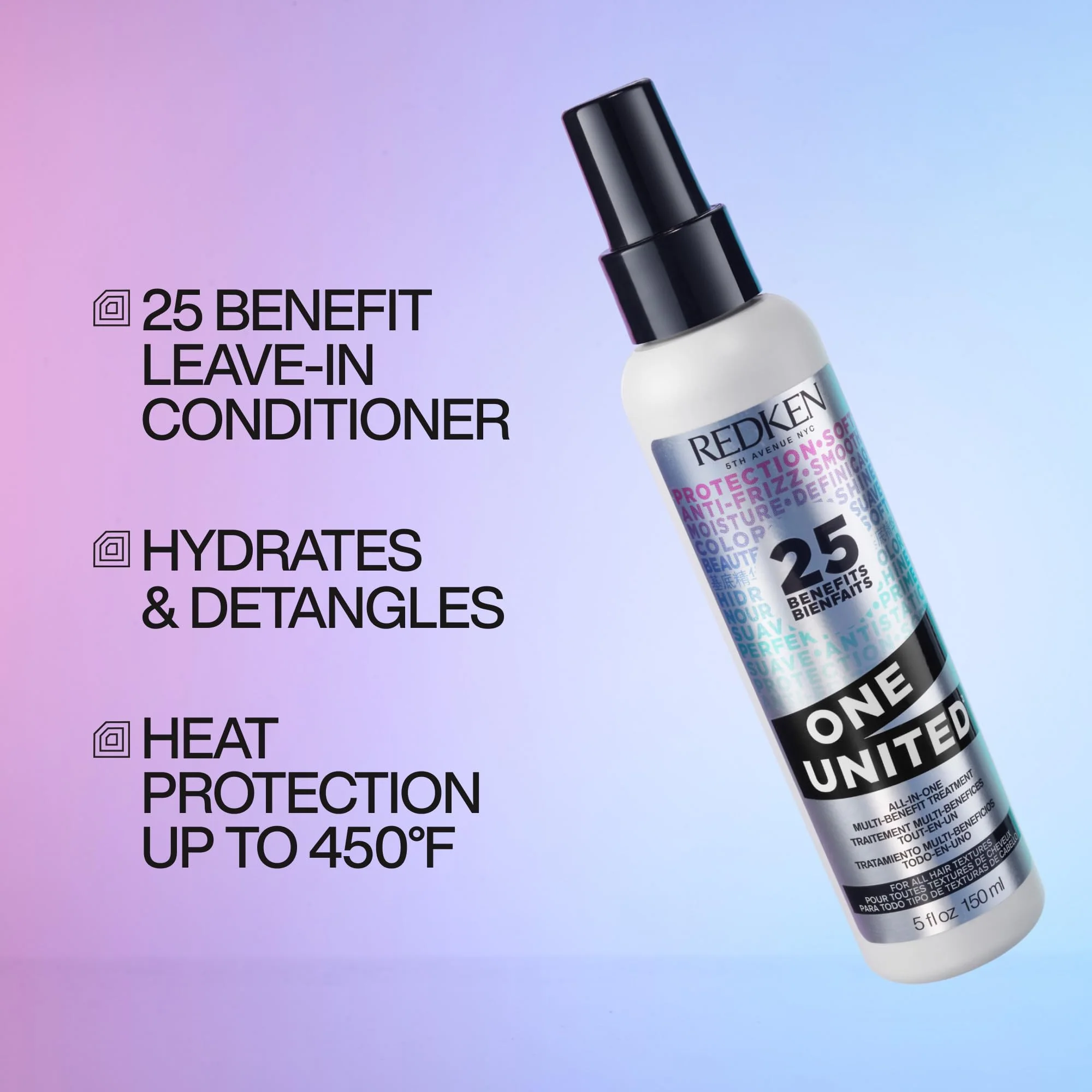 Redken One United All-In-One Leave In Conditioner - Multi-Benefit Leave In Treatment For All Hair Types, Heat Protectant and Detangler Spray, Paraben-Free, 5 Fl Oz - Image 6