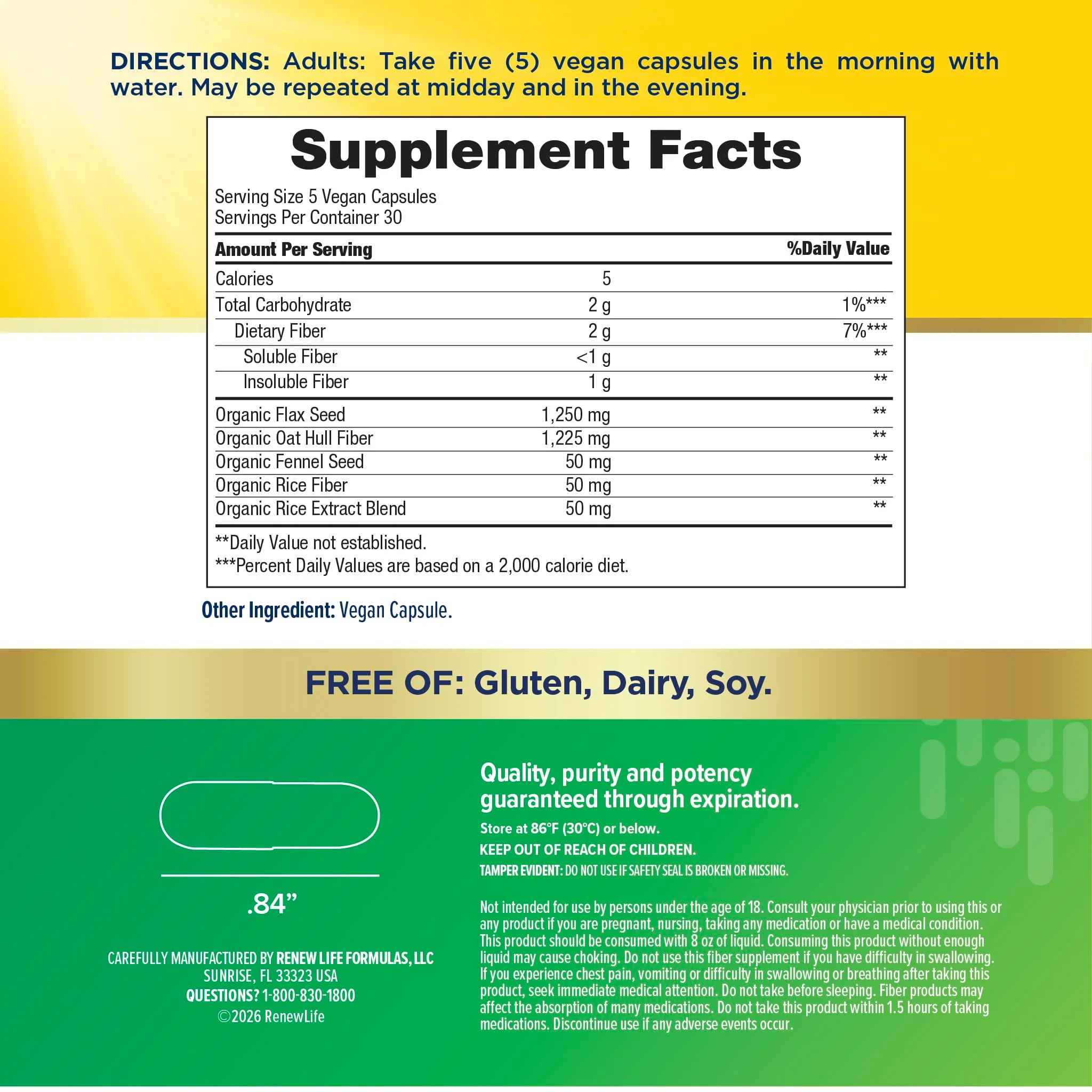 Renew Life Adult Daily Digestive Prebiotic Fiber, 150 Vegetarian Capsules (Package May Vary) - Image 6