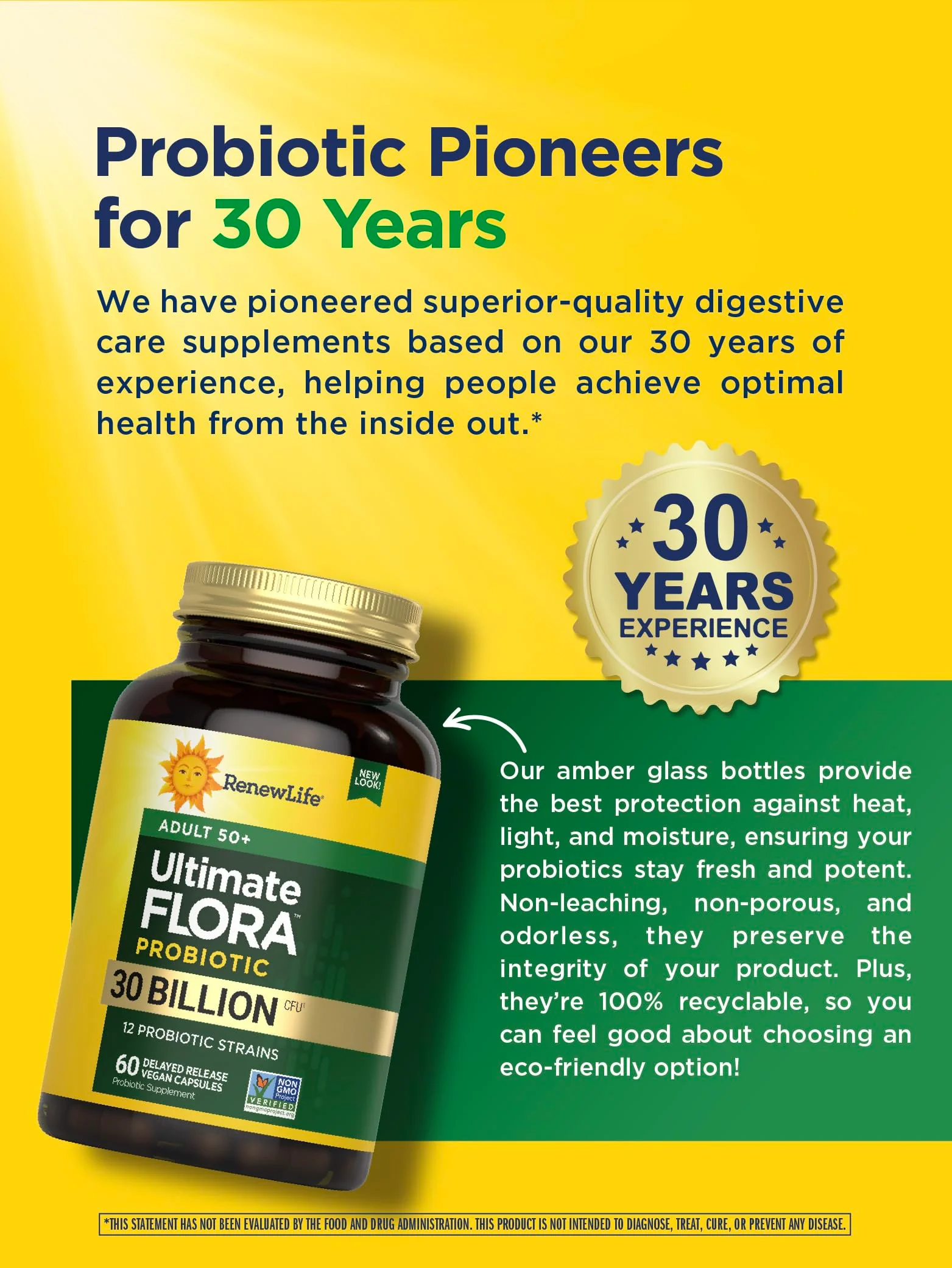 Renew Life Probiotic Adult 50 Plus Probiotic Capsules, Daily Supplement Supports Urinary, Digestive and Immune Health, L. Rhamnosus GG, Dairy, Soy and gluten-free, 30 Billion CFU, 60 Count - Image 3