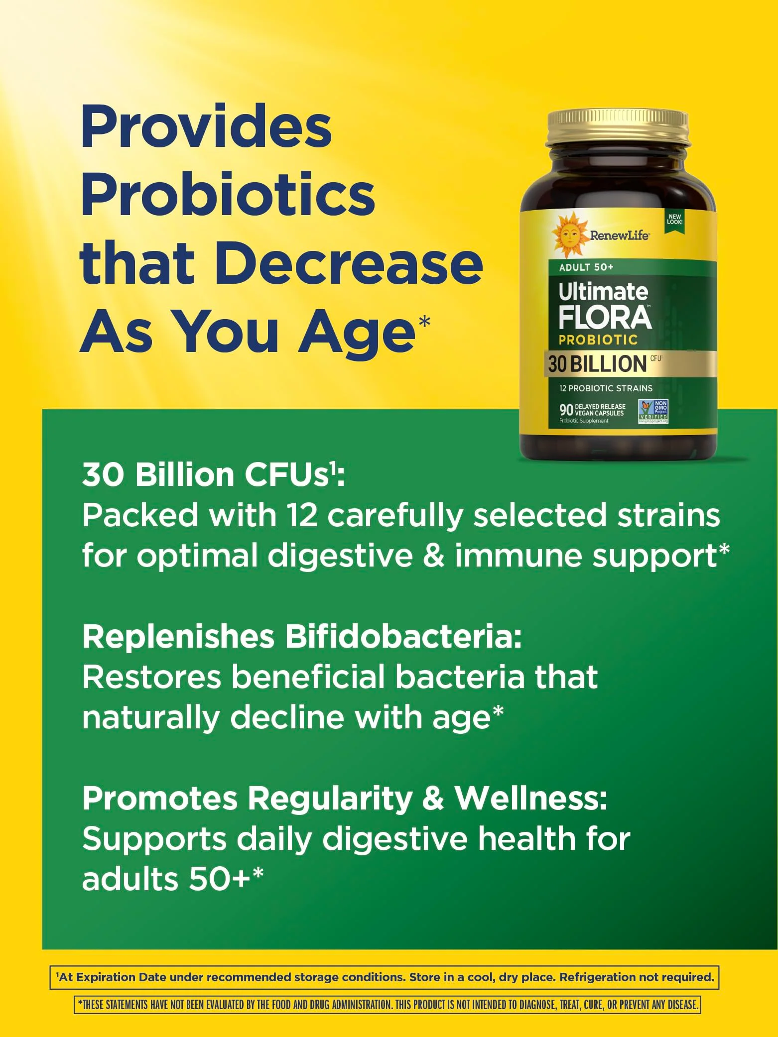 Renew Life Probiotic Adult 50 Plus Probiotic Capsules, Daily Supplement Supports Urinary, Digestive and Immune Health, L. Rhamnosus GG, Dairy, Soy and gluten-free, 30 Billion CFU, 90 Count - Image 3