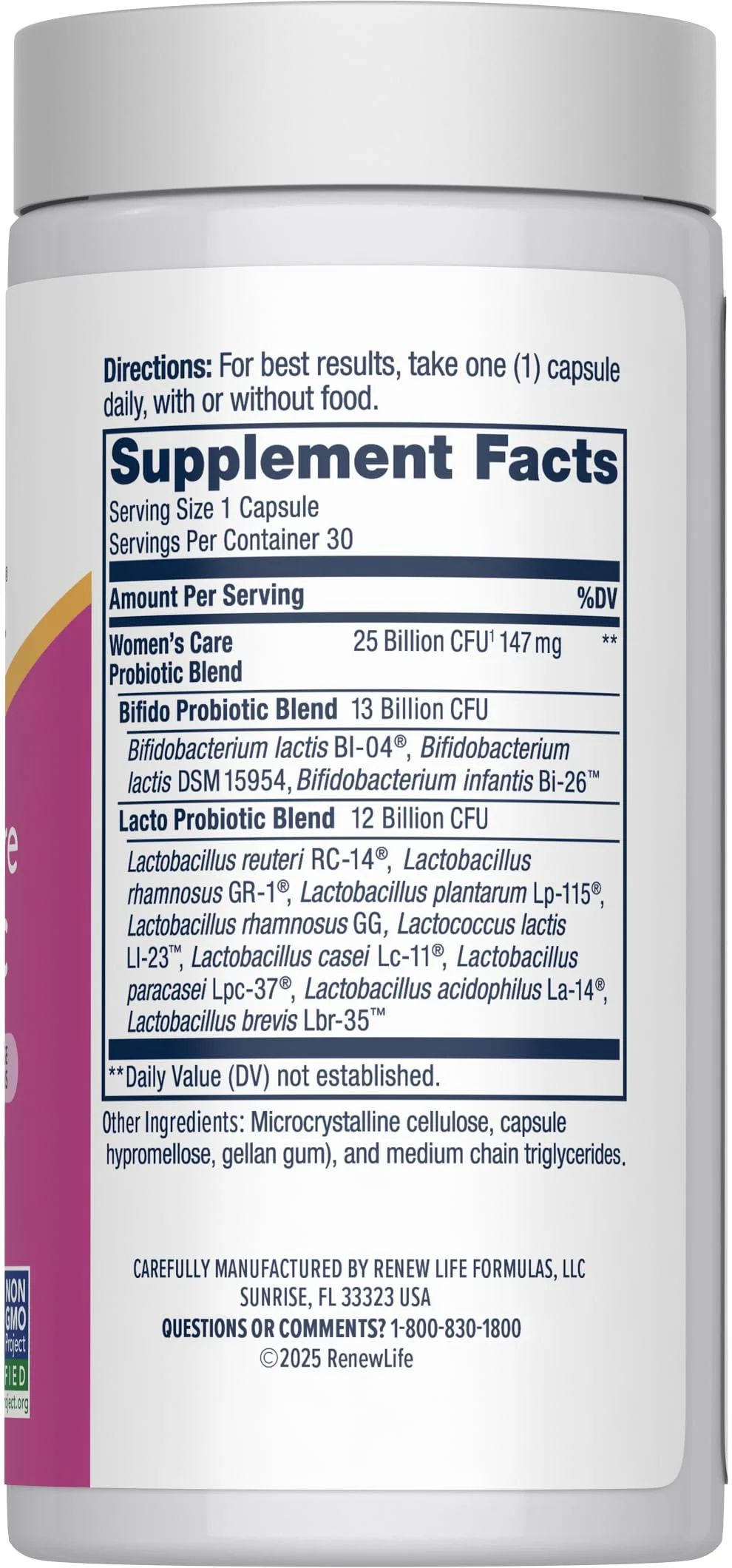 Renew Life Probiotics for Women, 25 Billion CFU Guaranteed, Probiotic Supplement for Digestive, Vaginal & Immune Health, Shelf Stable, Soy, Dairy & Gluten Free, 30 Capsules - Image 4